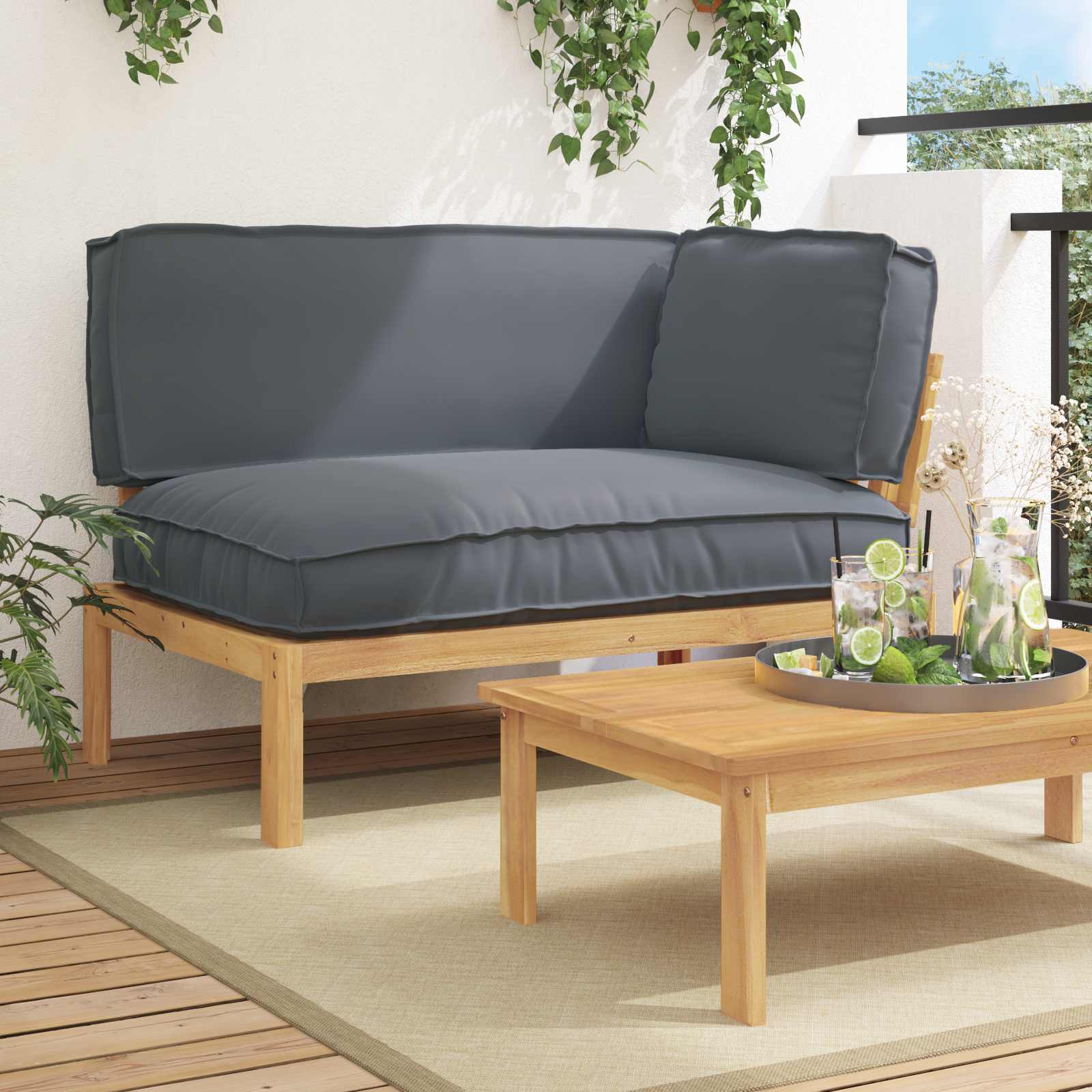 Sofa Set Uni Anthrazit 133 x 92 x 69 cm Massivholz Akazie