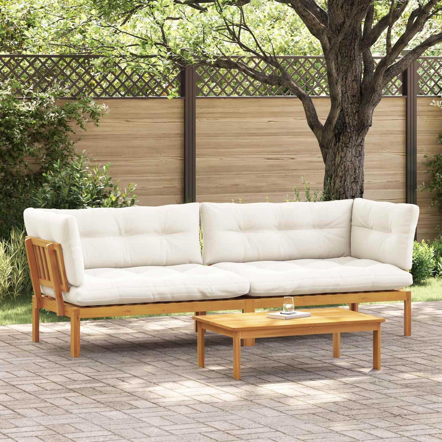Garten Pallet Sofa Einheiten 2 Stück Natürlich und Cremweiß