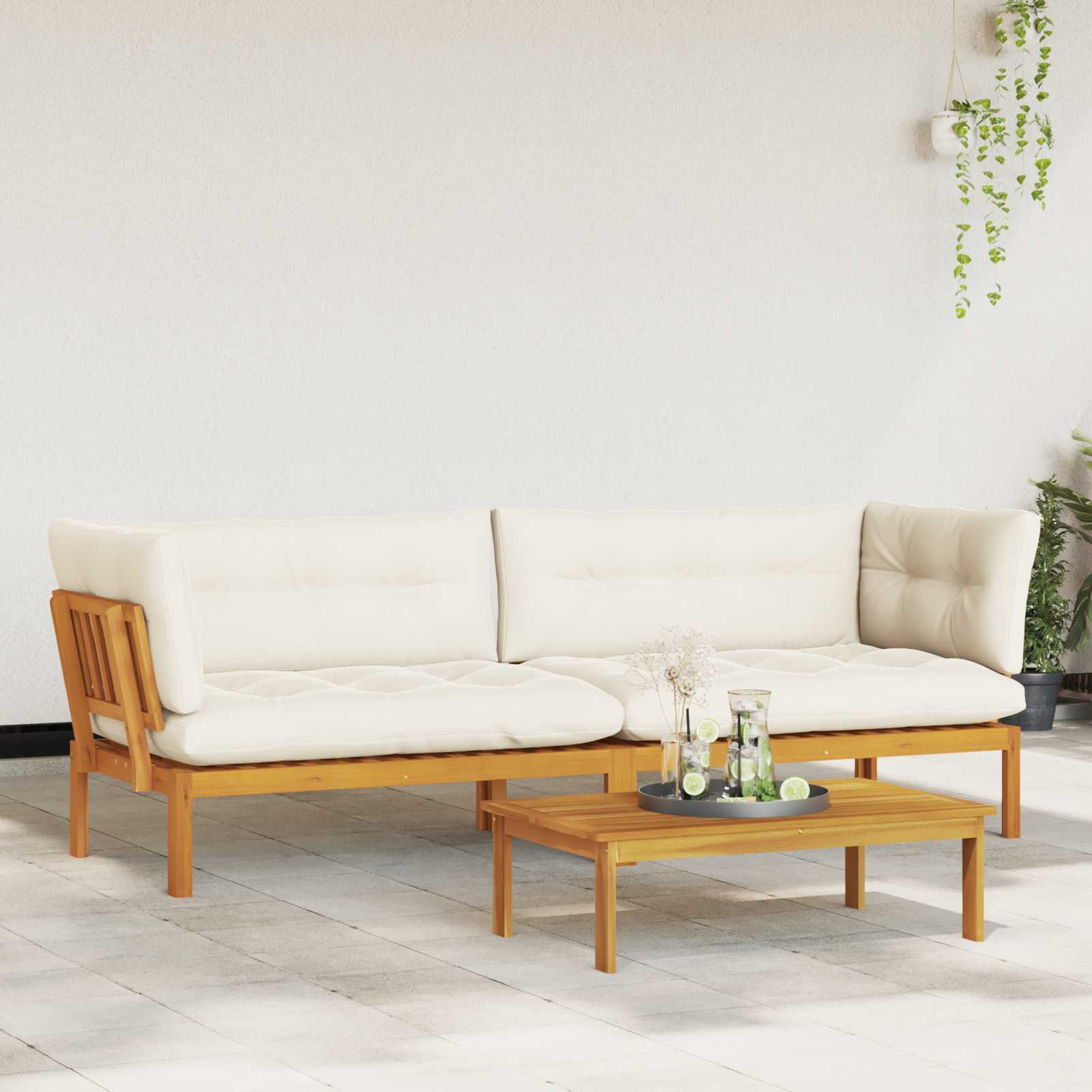 Garten Pallet Sofa Einheiten 2 Stück Natürlich und Cremweiß