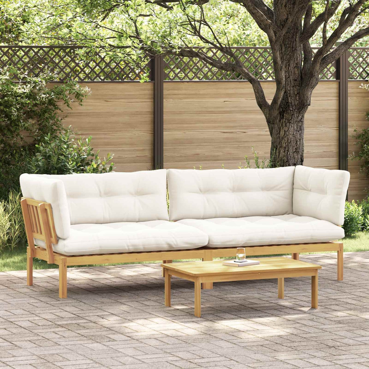 Garten Pallet Sofa Einheiten 2 Stück Hellbraun und Cremeweiß
