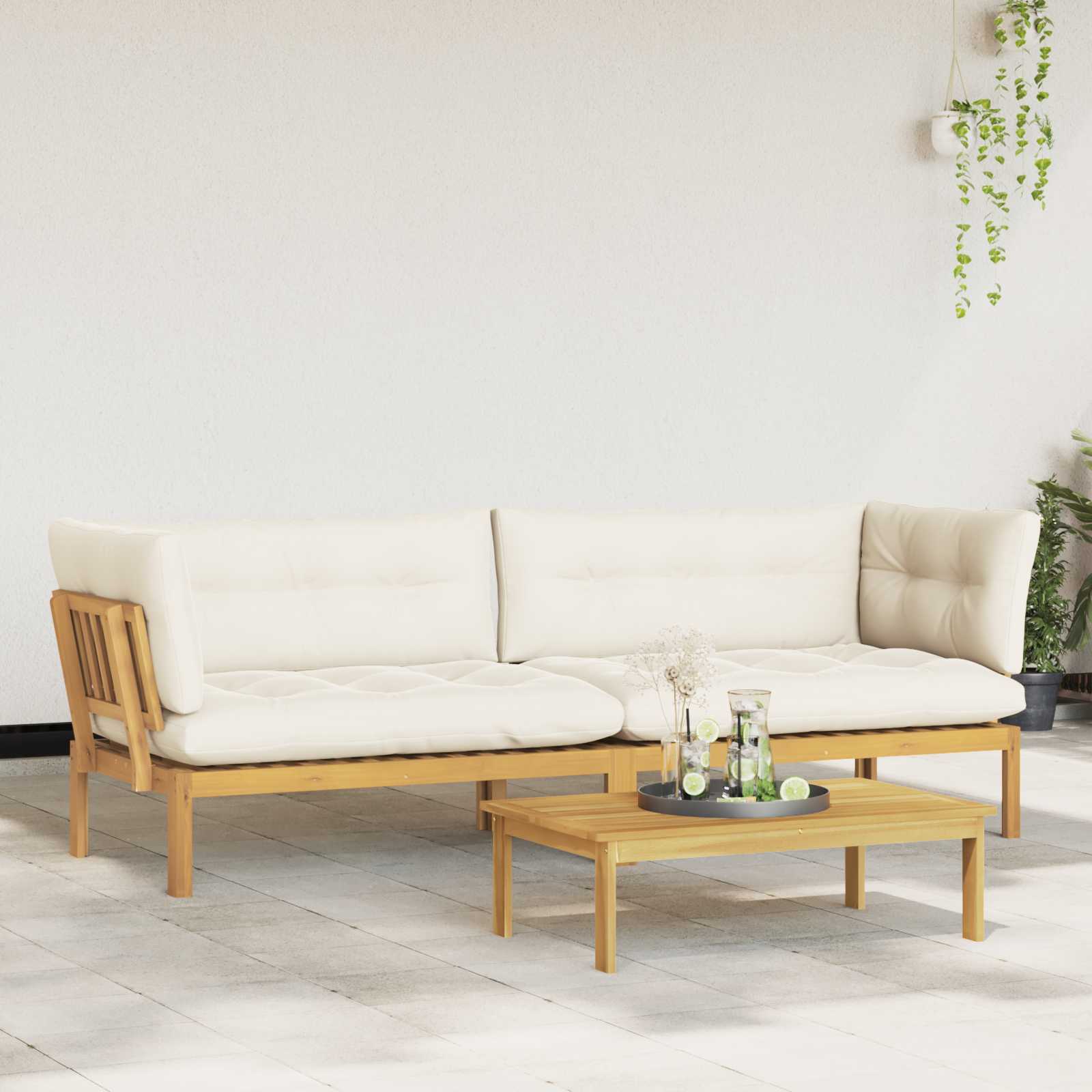 Garten Pallet Sofa Einheiten 2 Stück Hellbraun und Cremeweiß