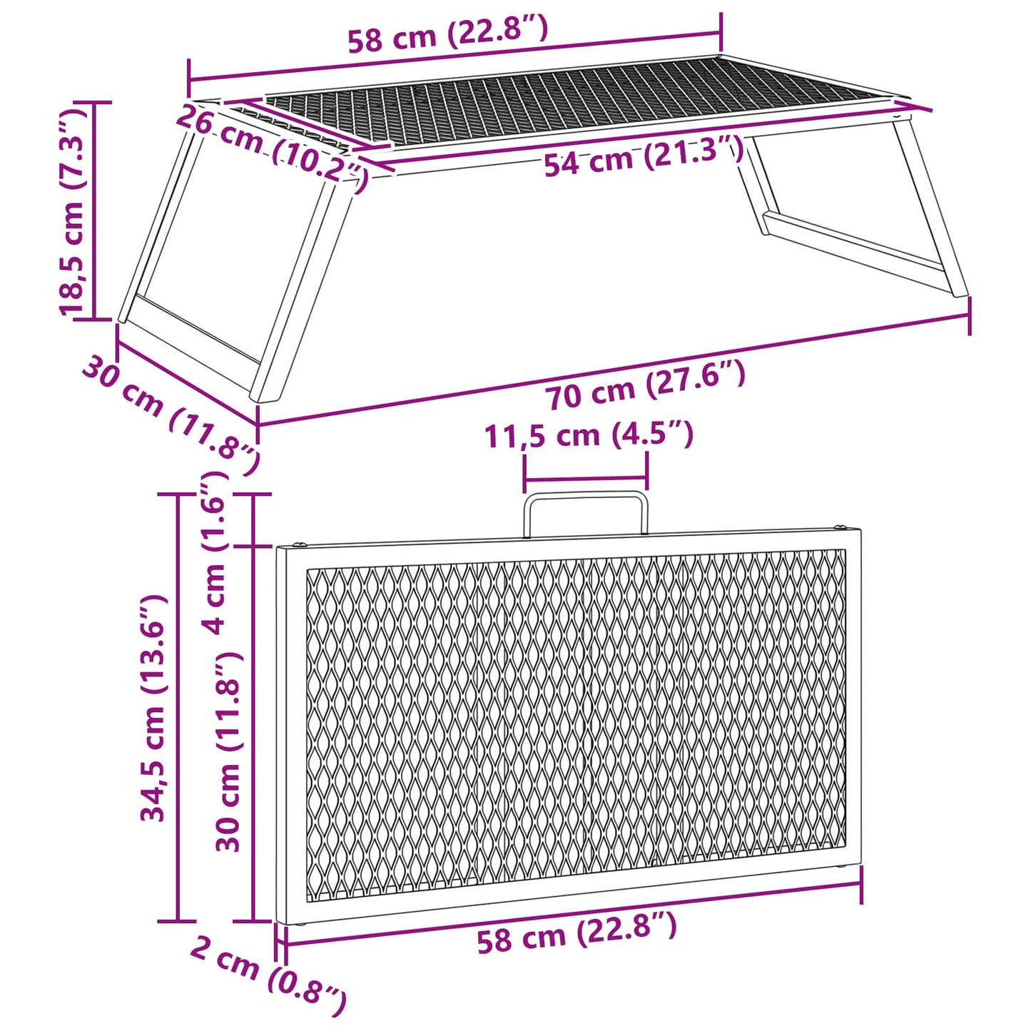 Faltbarer Campinggrill 58 x 31 x 2 cm Legierter Stahl Schwarz