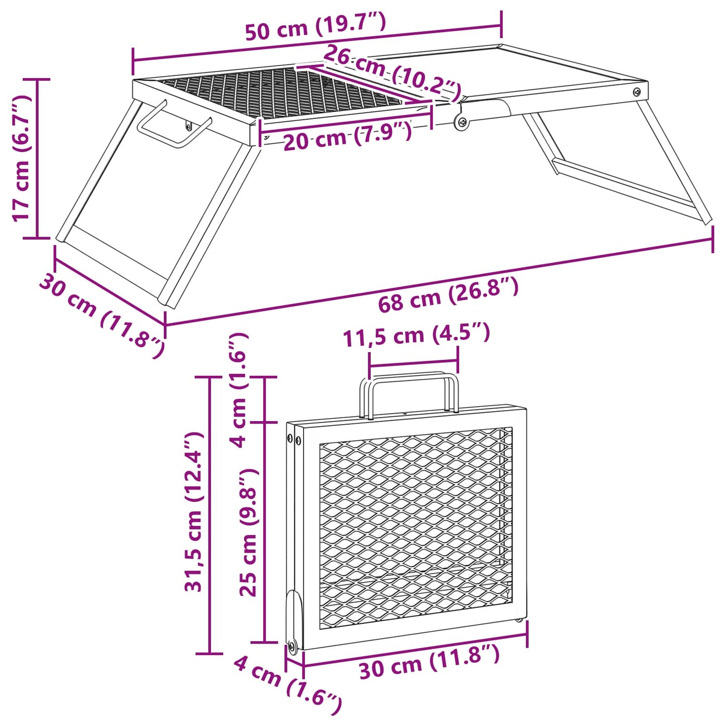 Faltbarer Campinggrill 31,5 x 26,5 x 4 cm Legierter Stahl