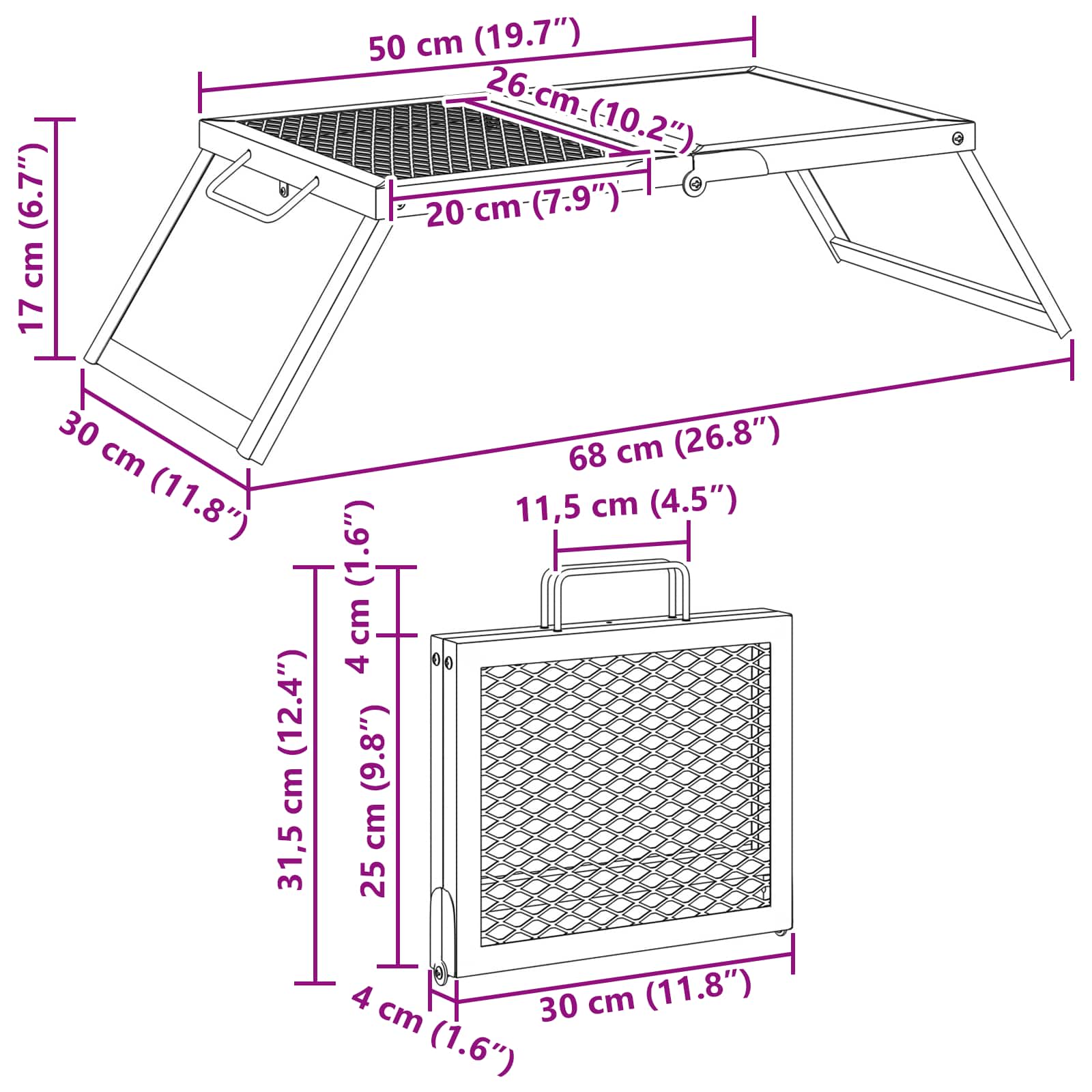 Faltbarer Campinggrill 31,5 x 26,5 x 4 cm Legierter Stahl