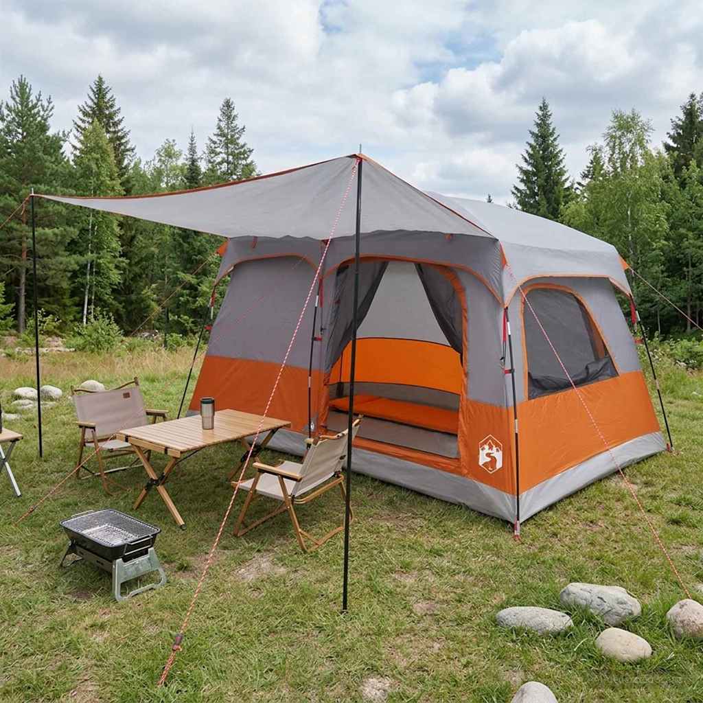 Familienzelt 6 Personen Grau und Orange Polyester