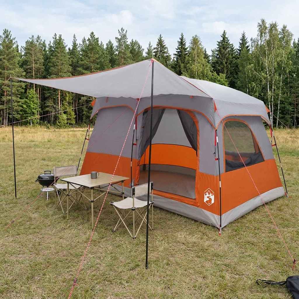Familienzelt 8 Personen Grau und Orange Polyester