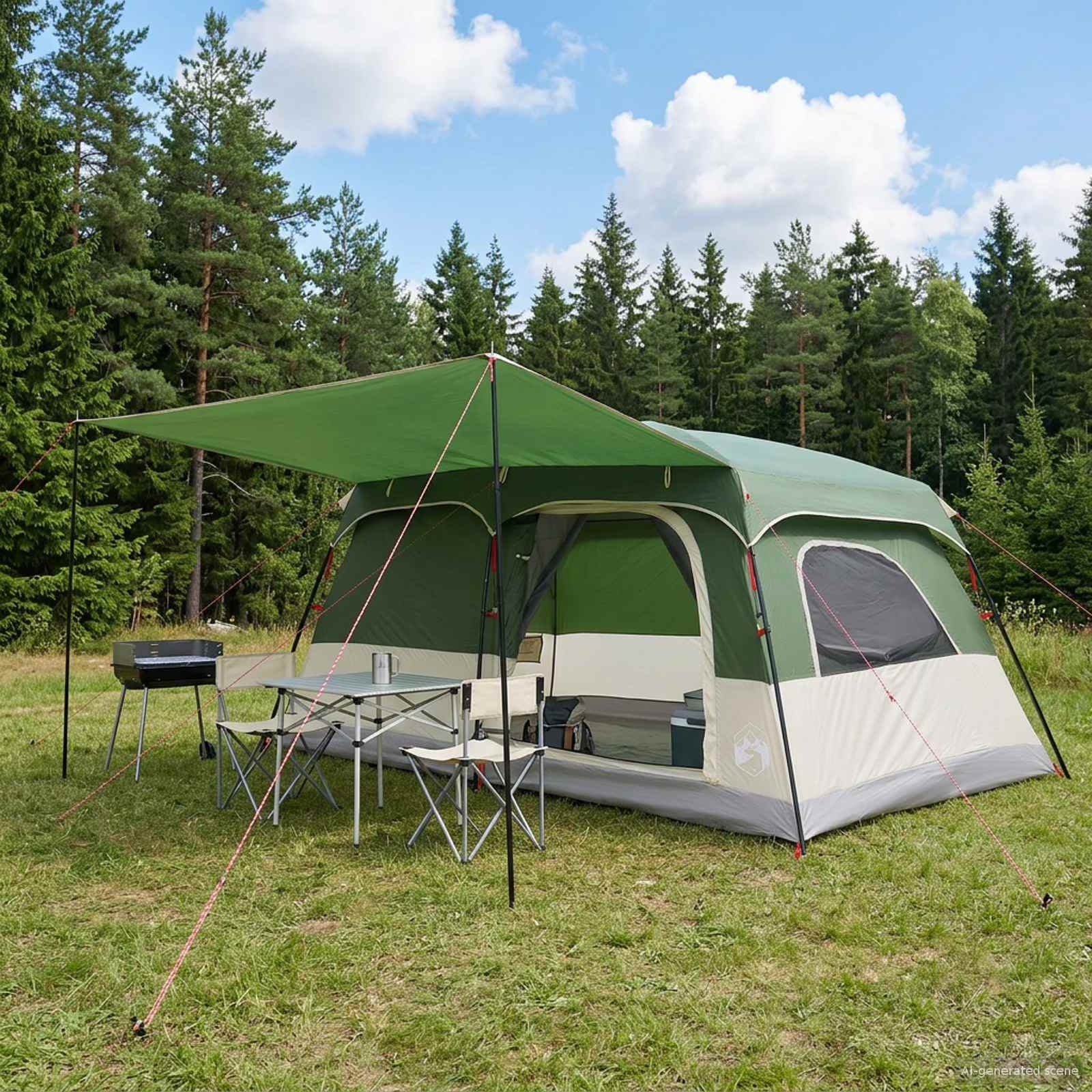Familienzelt 10 Personen Grün Polyester und Stahl