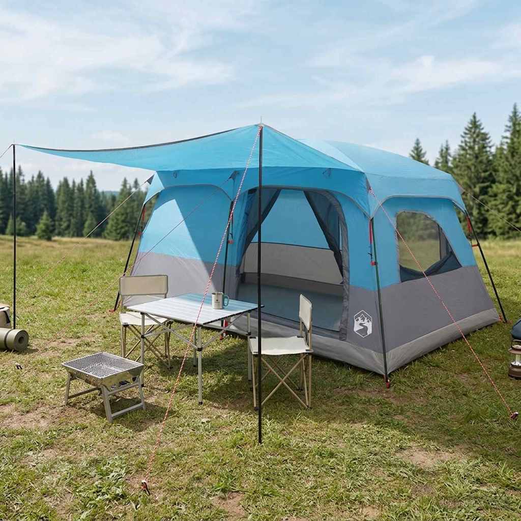Familienzelt 10 Personen Blau Polyester und Stahl