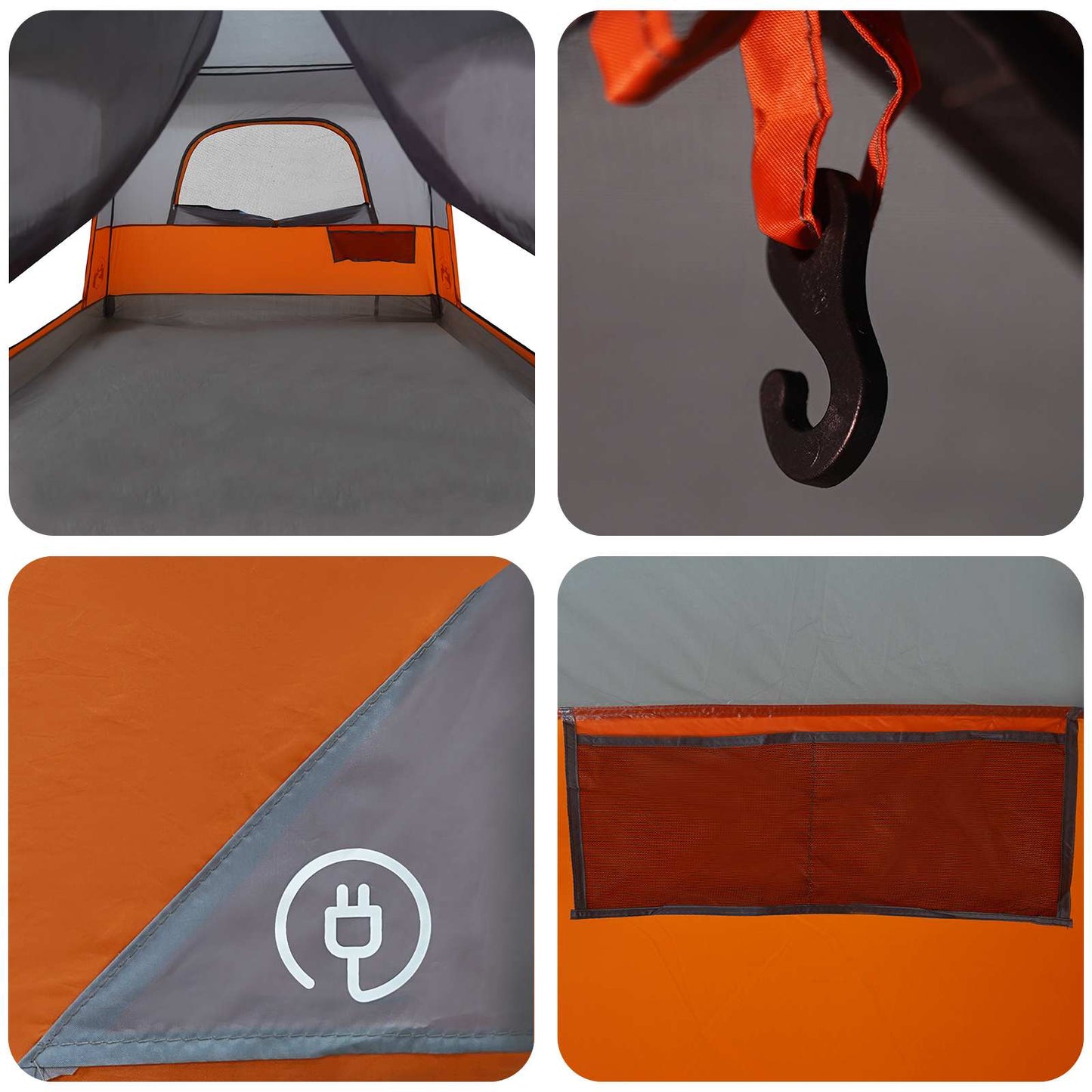 Familienzelt 10 Personen Grau und Orange Polyester und Stahl