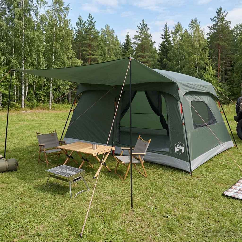 Familienzelt 10 Personen Olivegrün Polyester und Stahl