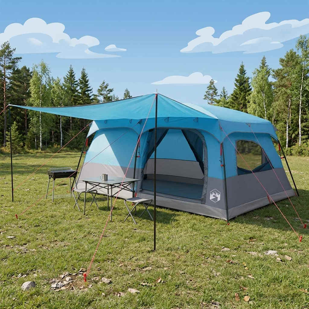 Familienzelt 14 Personen Blau Polyester und Stahl