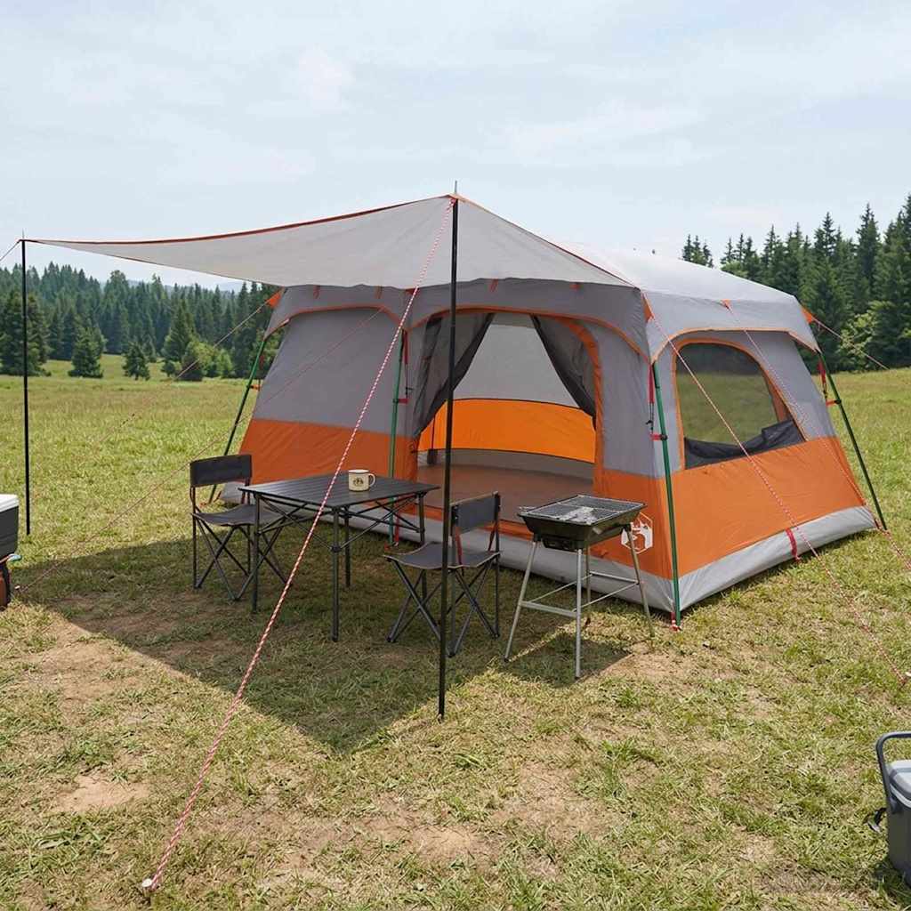 Familienzelt 14 Personen Grau und Orange Polyester und Stahl