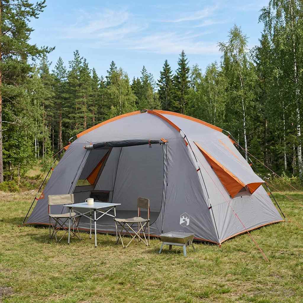 Hütten-Zelt Grau und Orange 400 x 210 x 180 cm Polyester