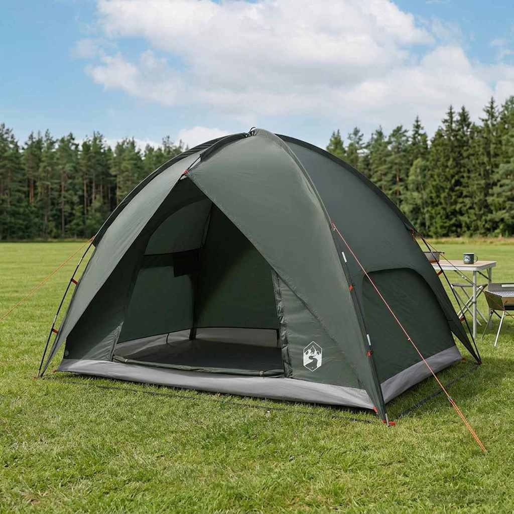 Campingzelt mit Regenhaube wasserdicht 4 Personen Olivegrün