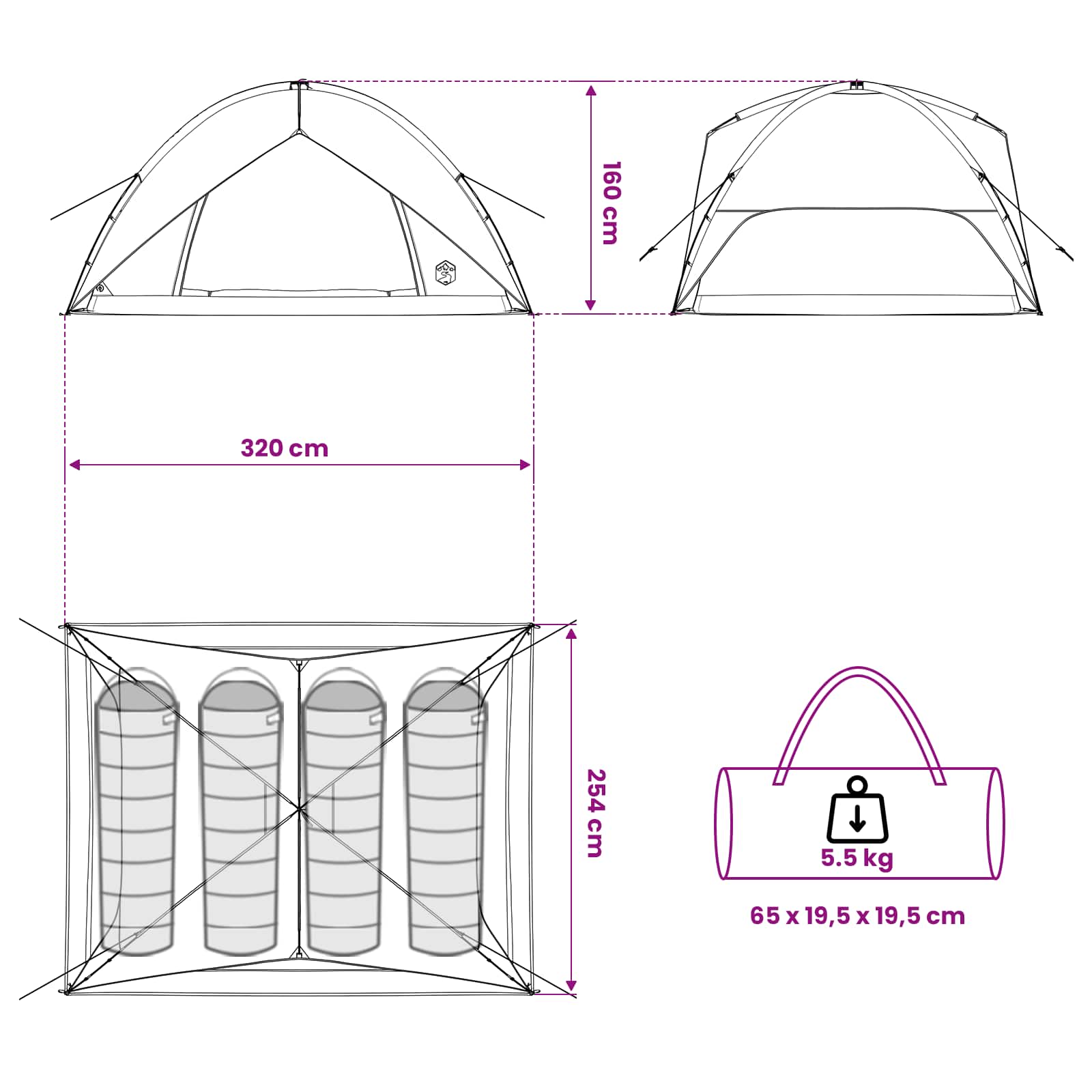 Campingzelt mit Regenhaube wasserdicht 4 Personen