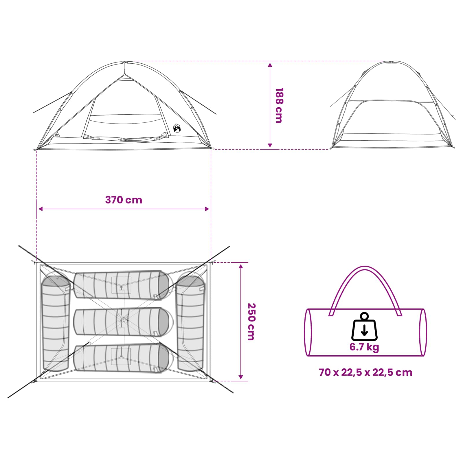 Campingzelt mit Regenhaube wasserdicht 4 Personen Grün