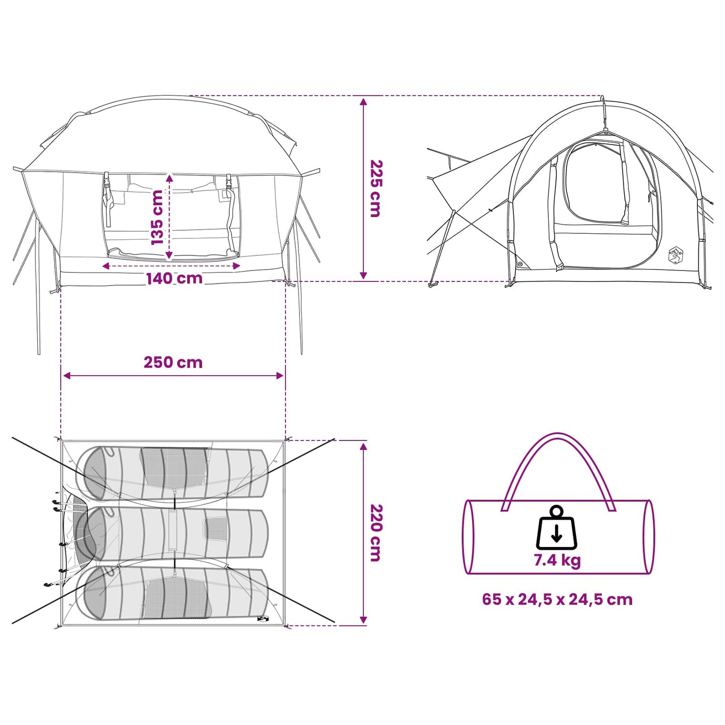 Autozelt Grau und Orange 239 x 210 x 210 cm Polyester und Stahl