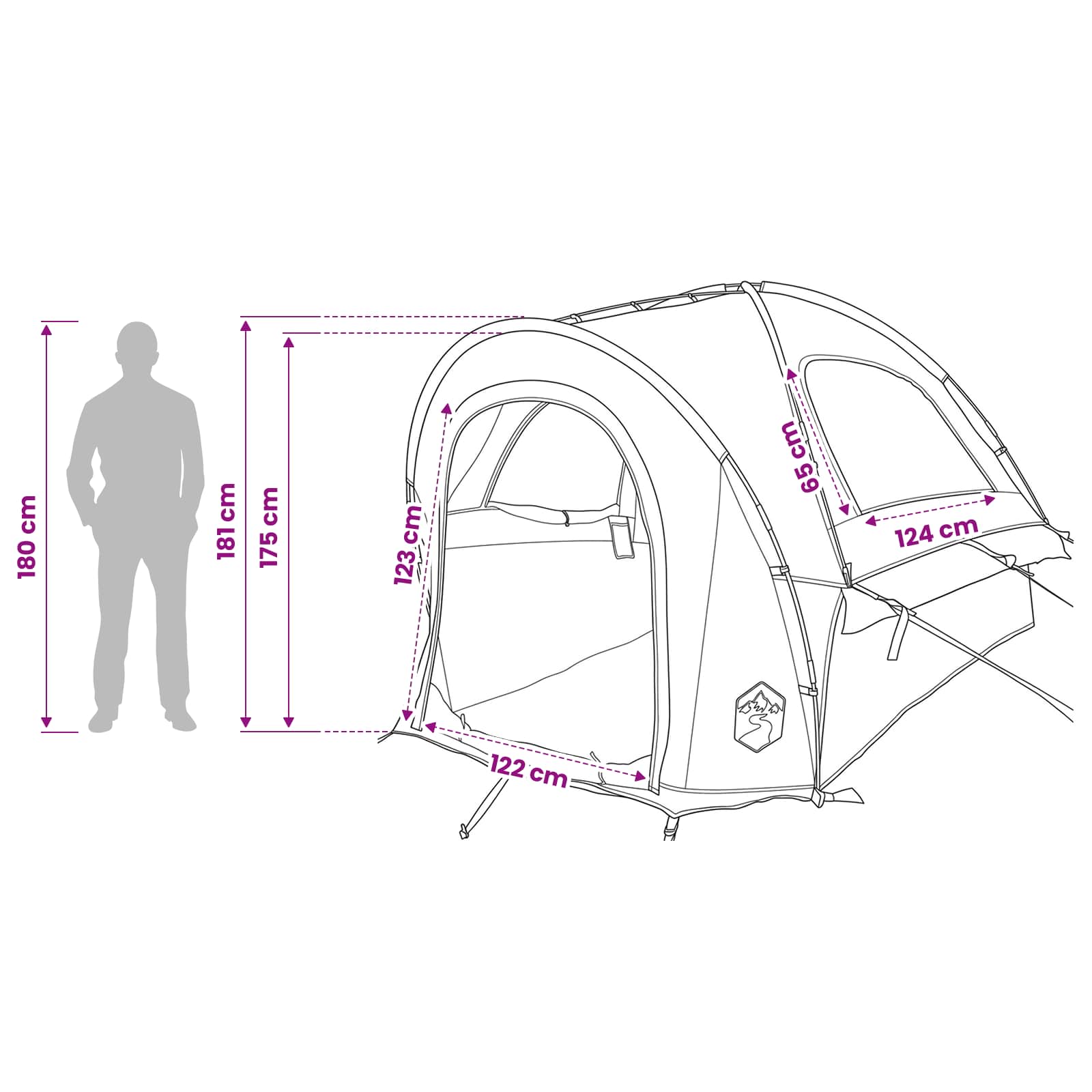 Autozelt 200 x 170 x 170 cm Blau Polyester und Stahl