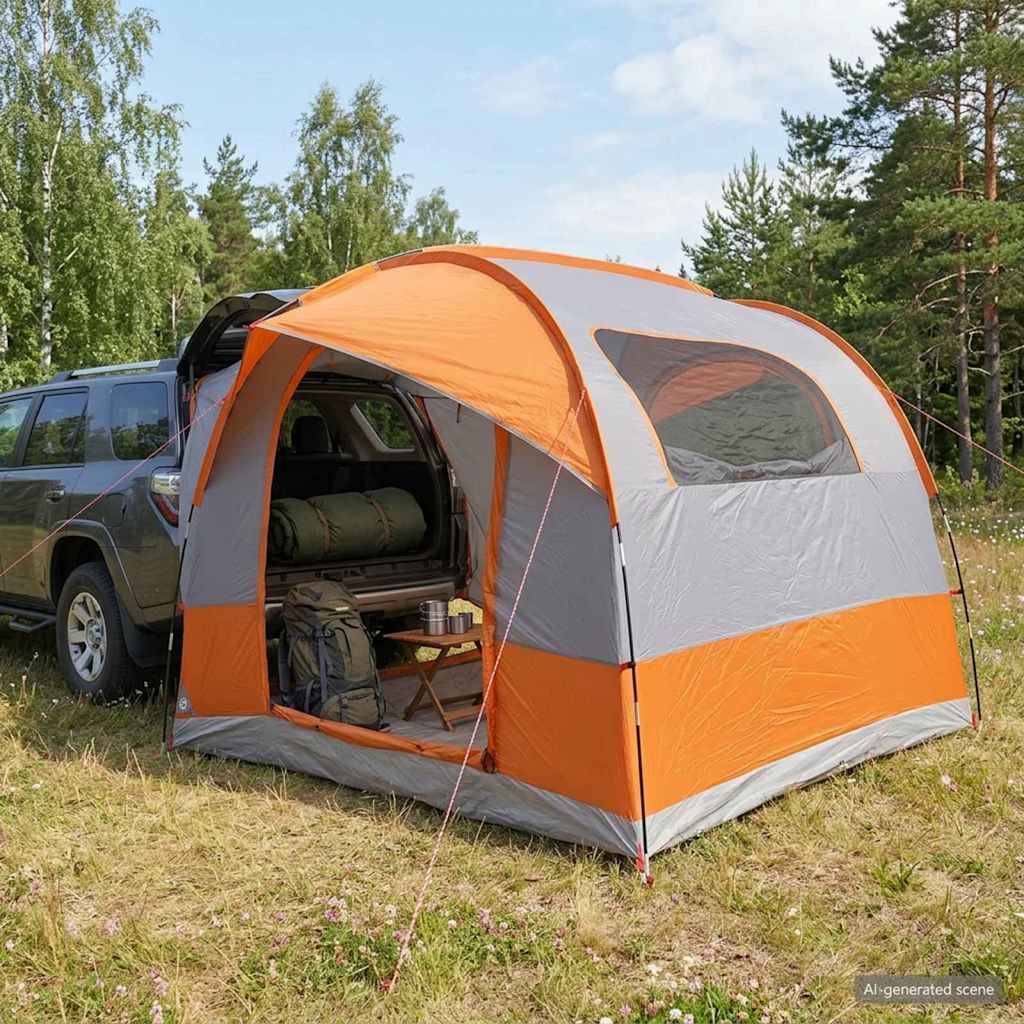 Heckklappen-Zelt mit Regenfly, wasserabweisend Grau und Orange