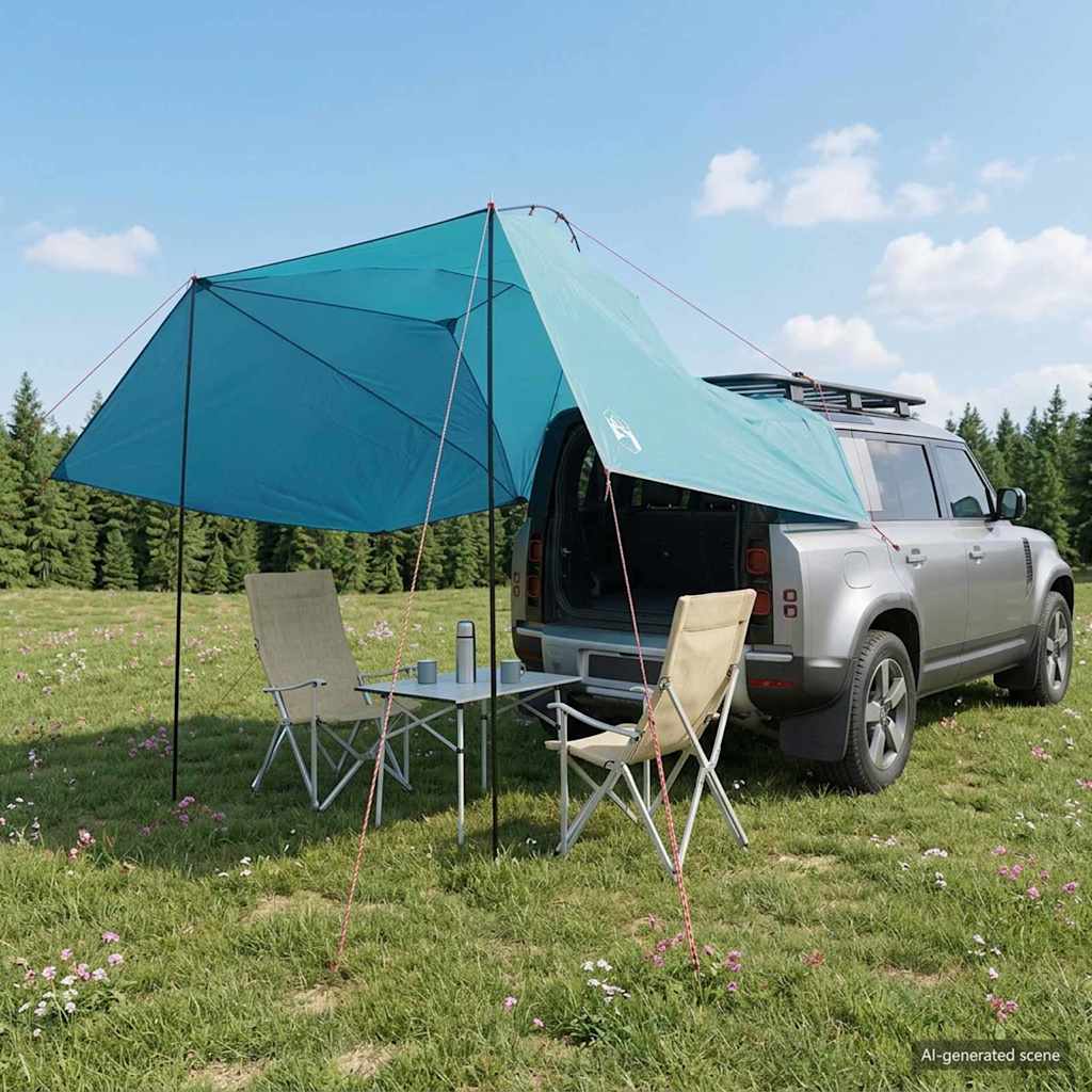 Autozelt 350 x 250 cm Blau Polyester und Stahl