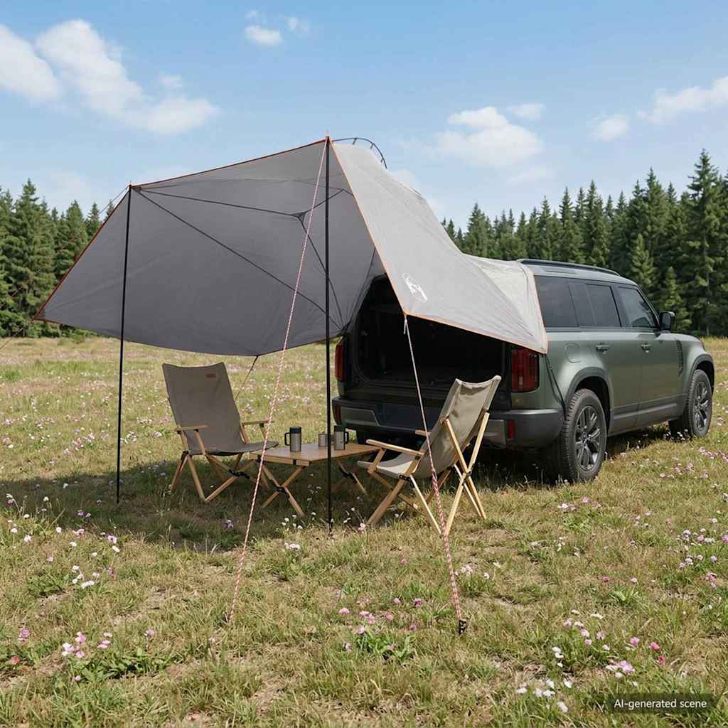 Autozelt 350 x 250 cm Grau und Orange Polyester und Stahl
