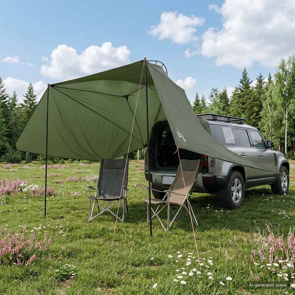 Autozelt 350 x 250 cm Olivegrün Polyester und Stahl