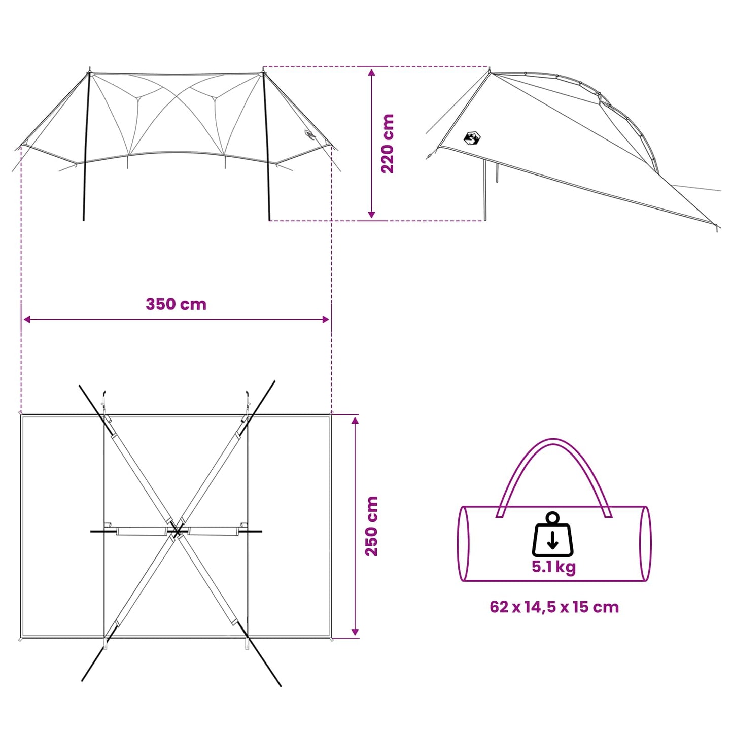 Autozelt 350 x 250 cm Olivegrün Polyester und Stahl