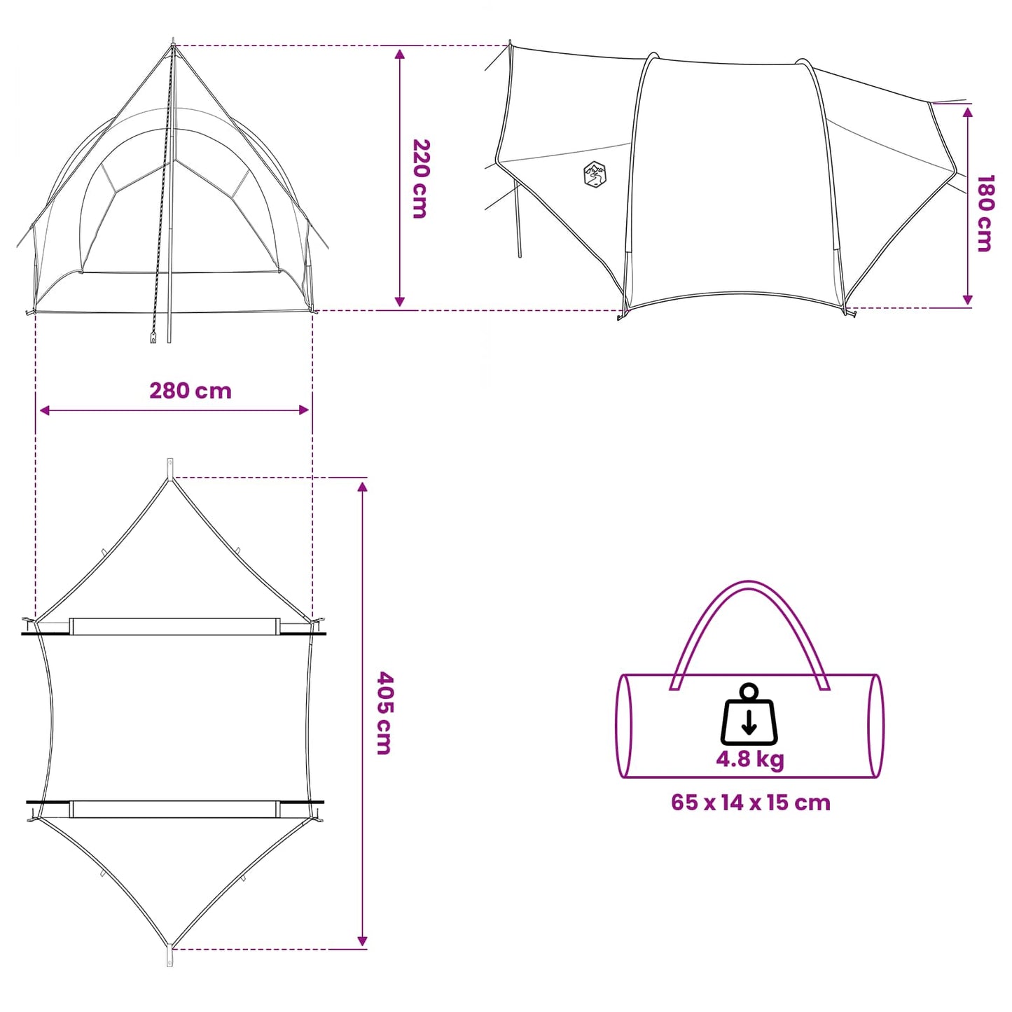 Heck-Awnings wasserfest 405 x 280 x 220 cm Grün