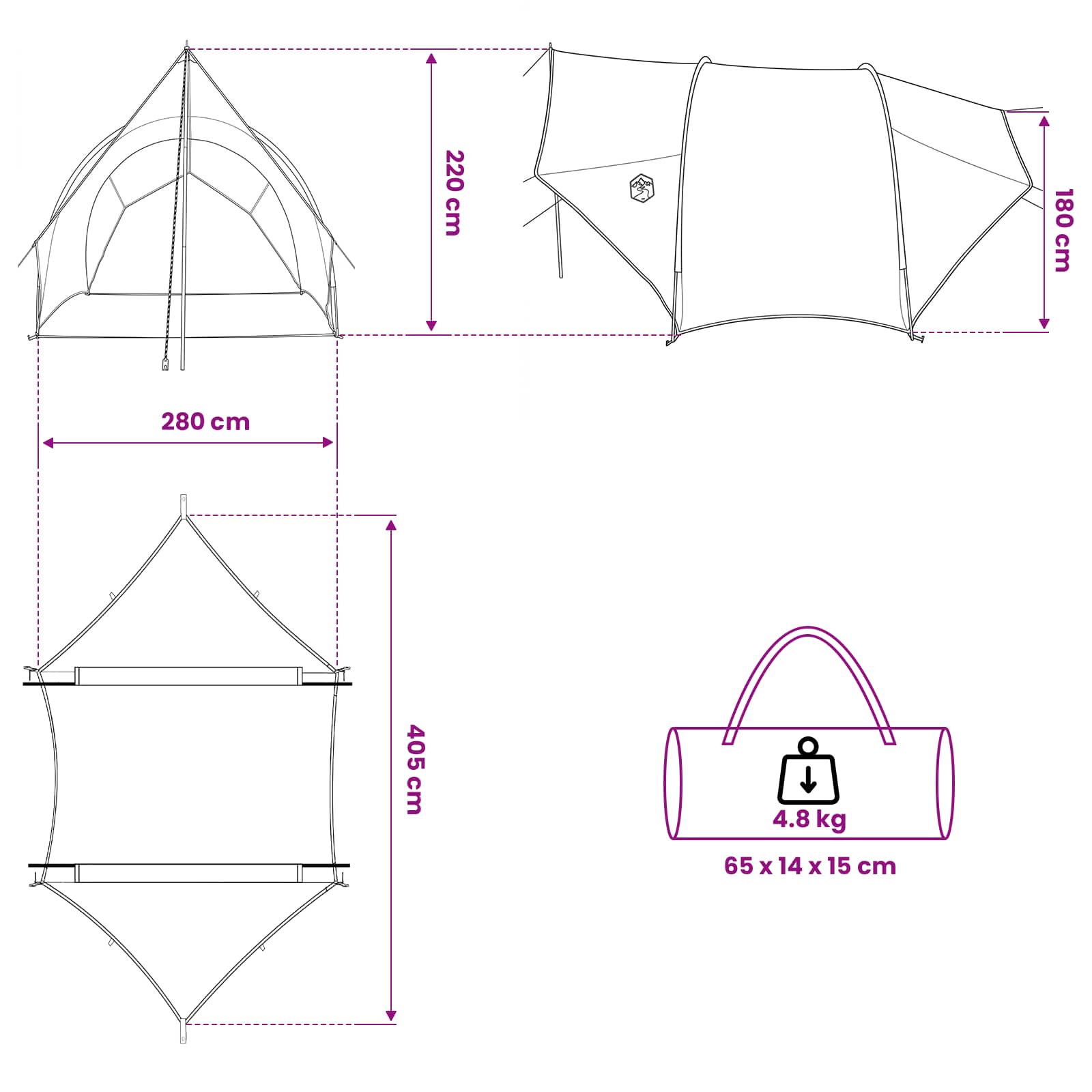 Heck-Awnings wasserfest 405 x 280 x 220 cm Blau