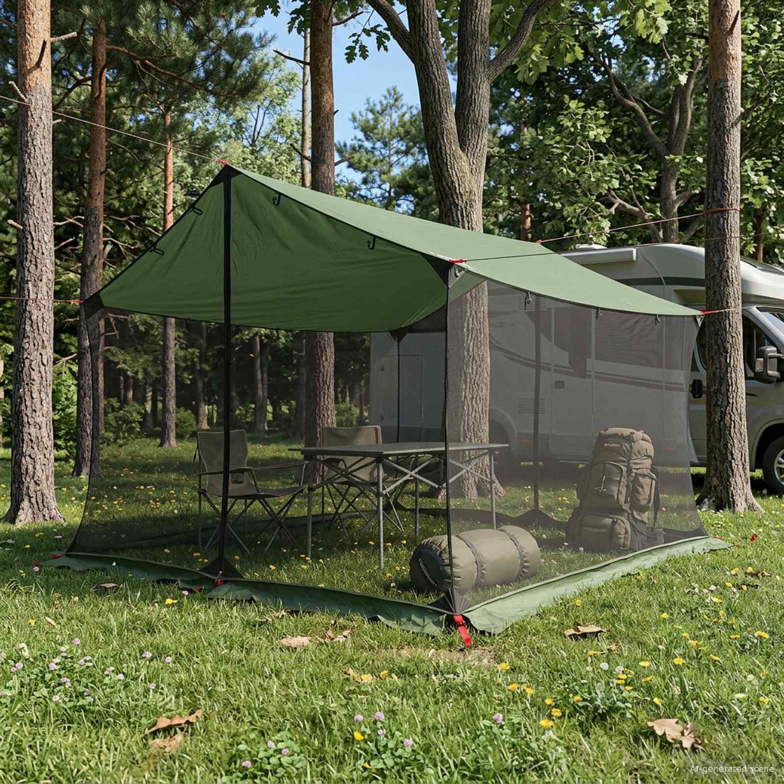 Camping-Tarp mit Netzwänden 340 x 260 x 220 cm Grün