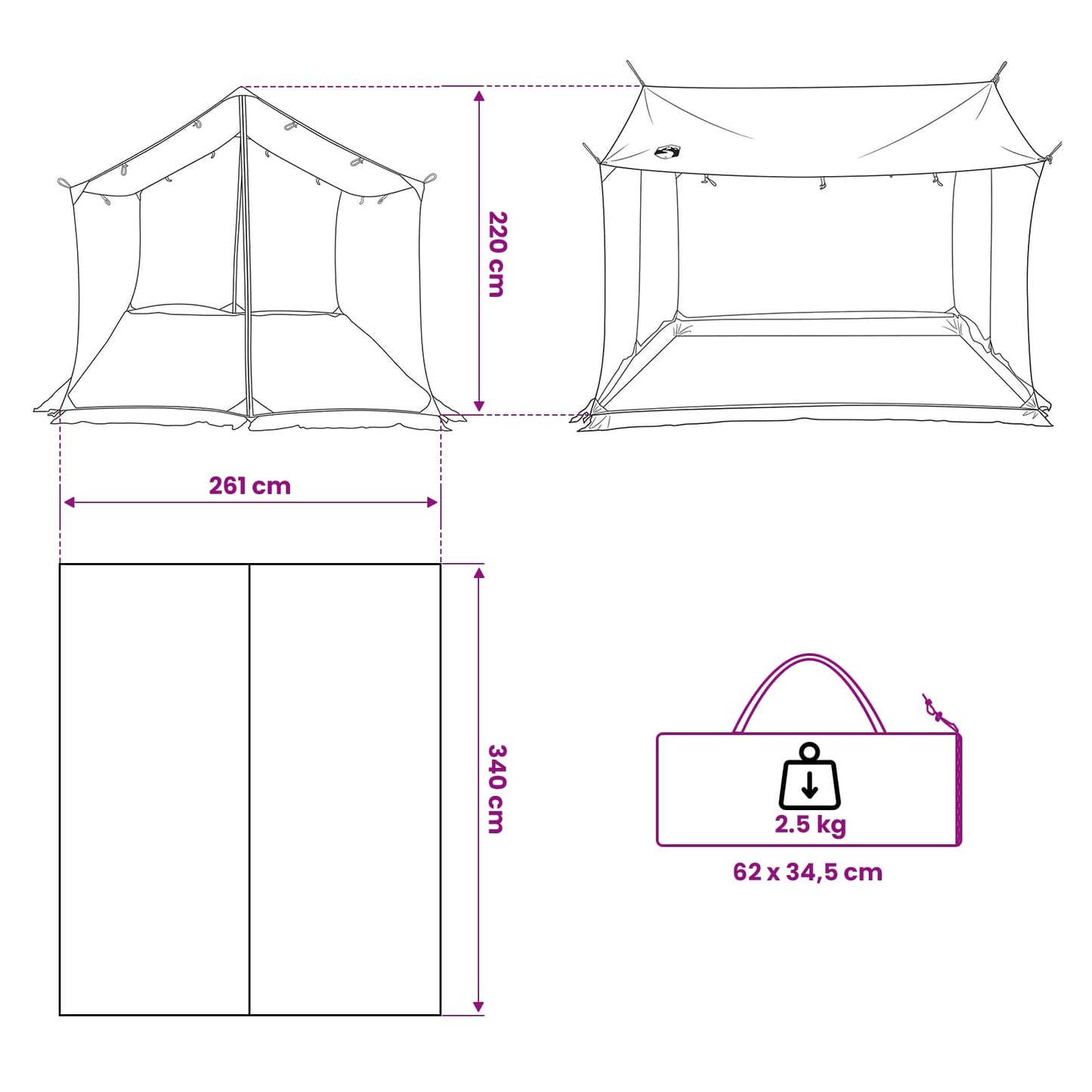 Camping-Tarp mit Netzwänden 340 x 260 x 220 cm Blau