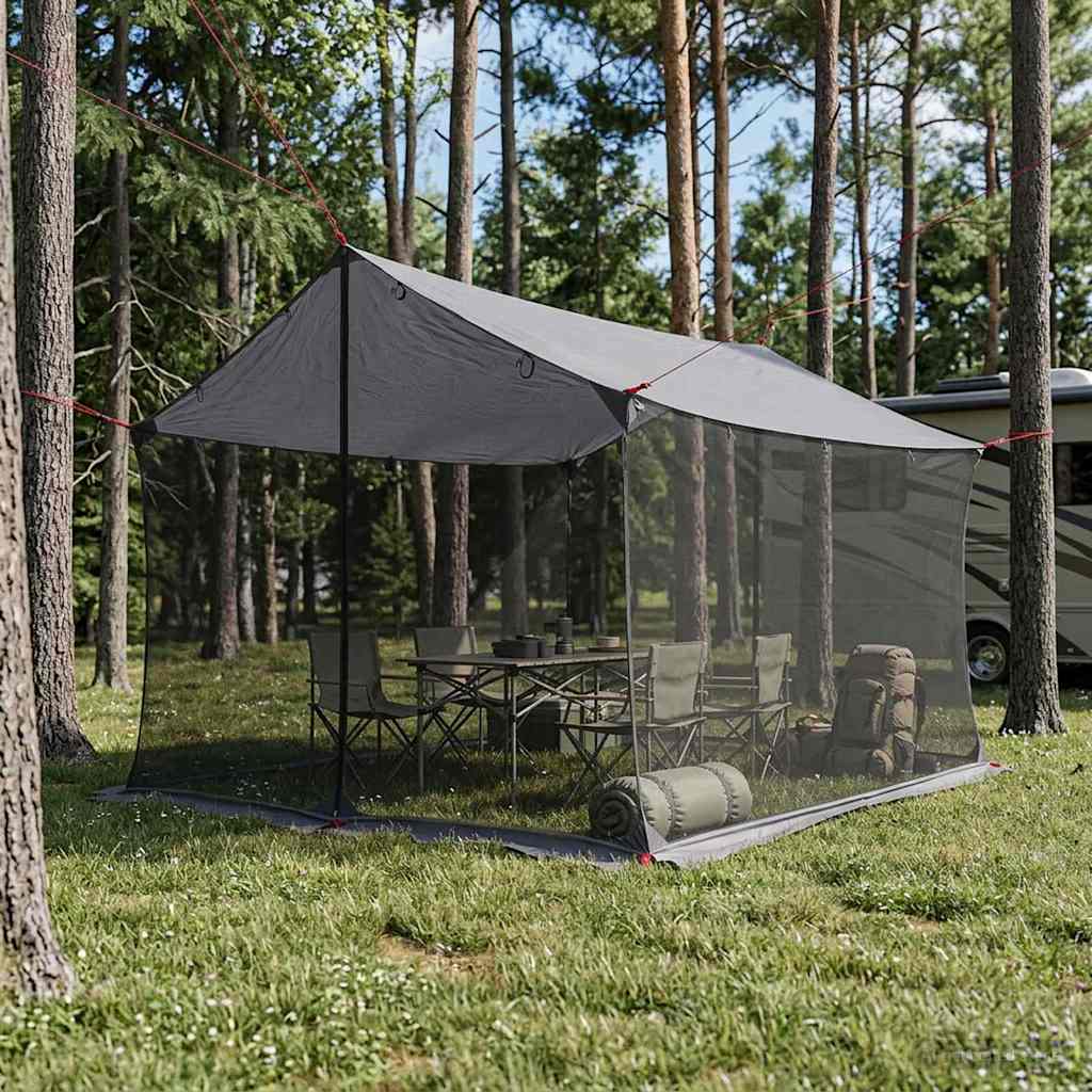 Camping-Tarp mit Netzwänden 340 x 260 x 220 cm Grau und Orange