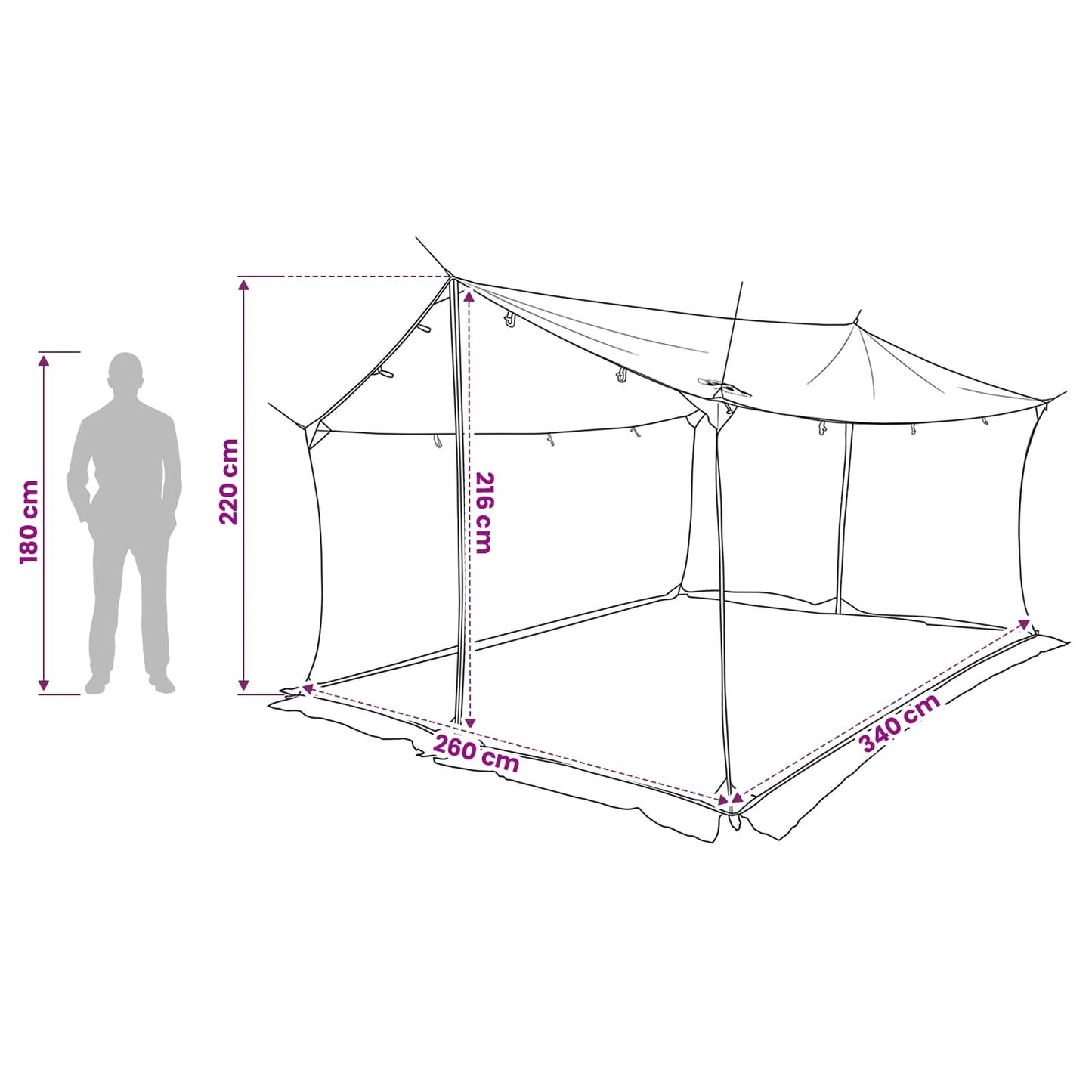 Camping-Tarp mit Netzwänden 340 x 260 x 220 cm Grau und Orange