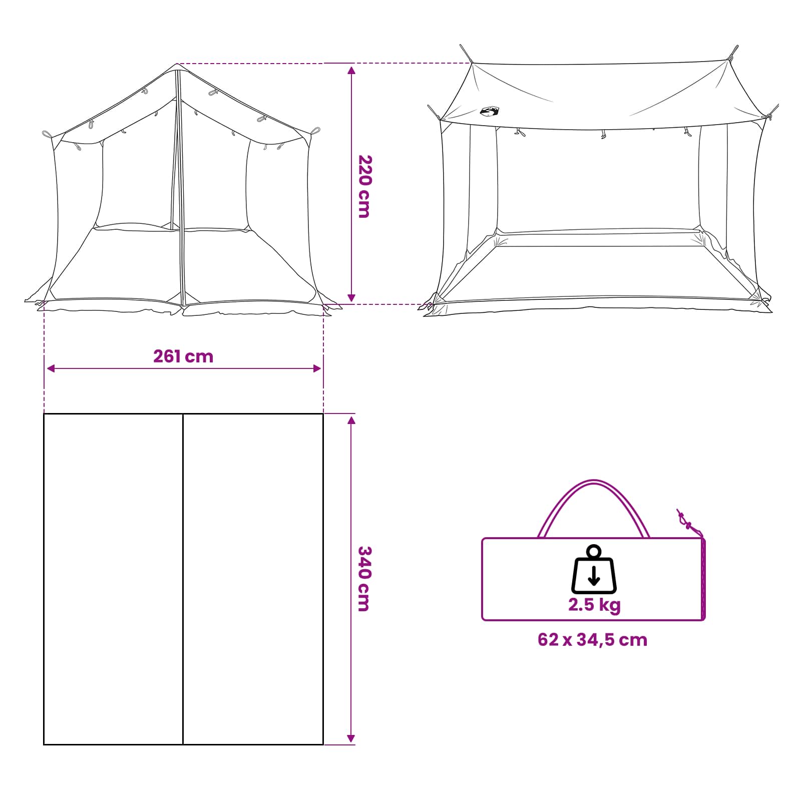 Camping-Tarp mit Netzwänden 340 x 260 x 220 cm Grau und Orange