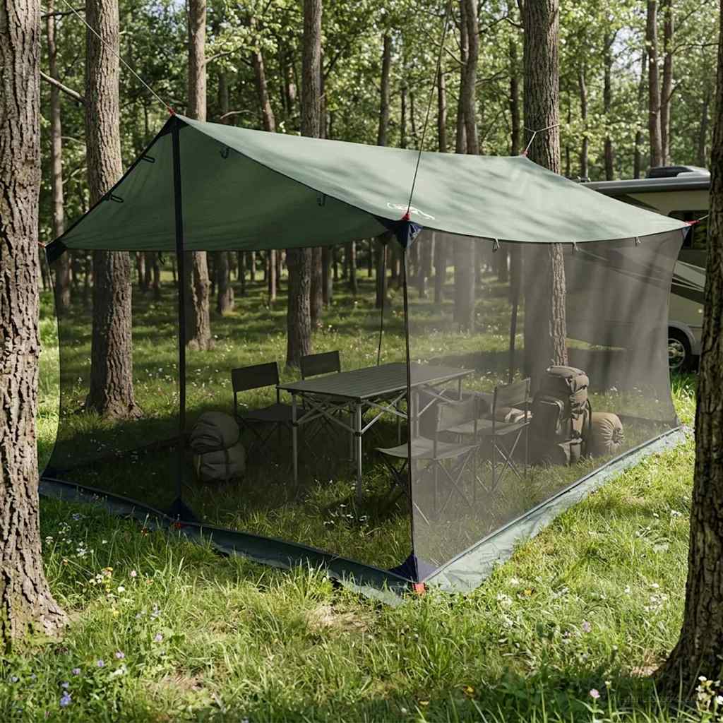 Camping-Tarp mit Netzwänden 340 x 260 x 220 cm Olivegrün