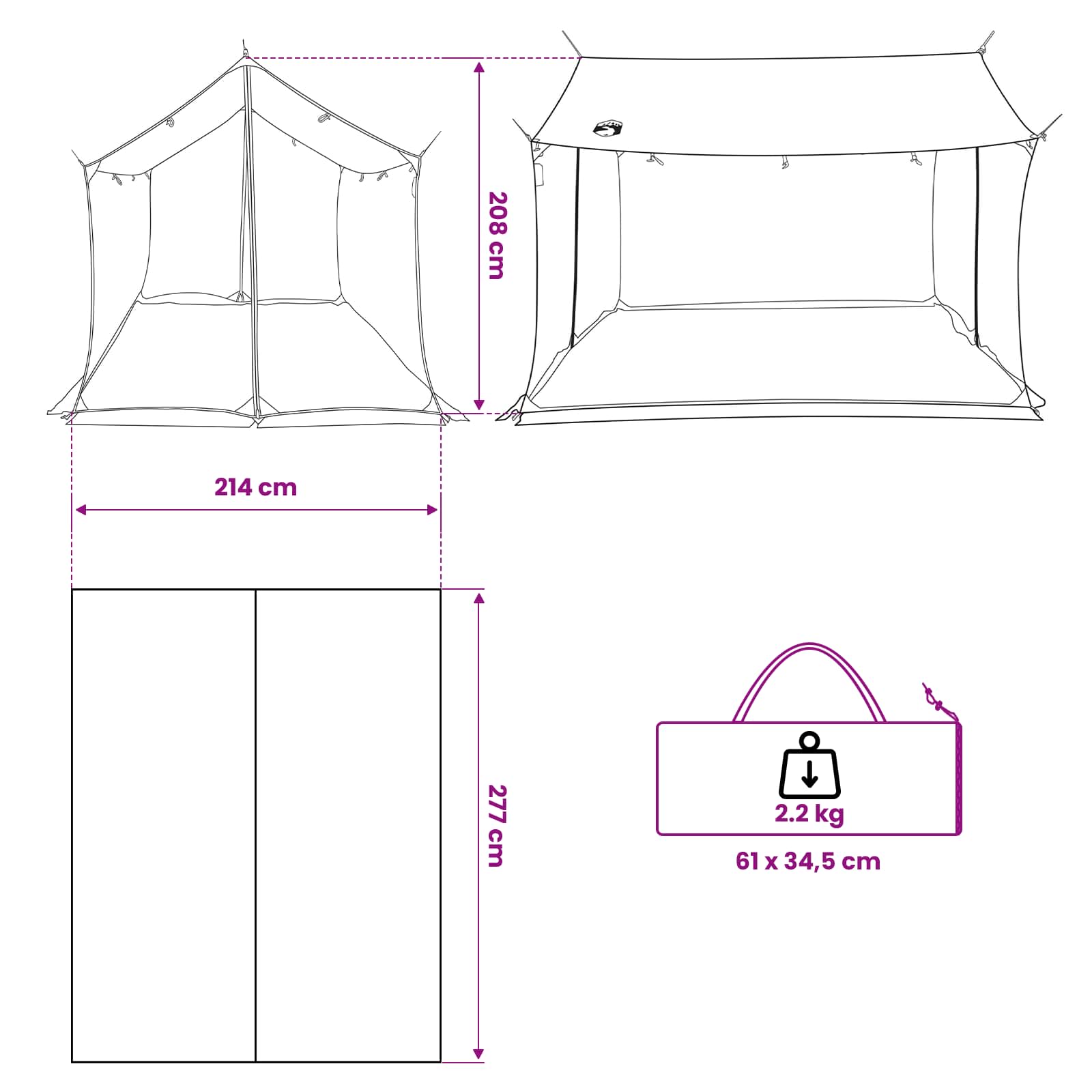 Camping-Tarp mit Netzwänden 270 x 210 x 210 cm Blau