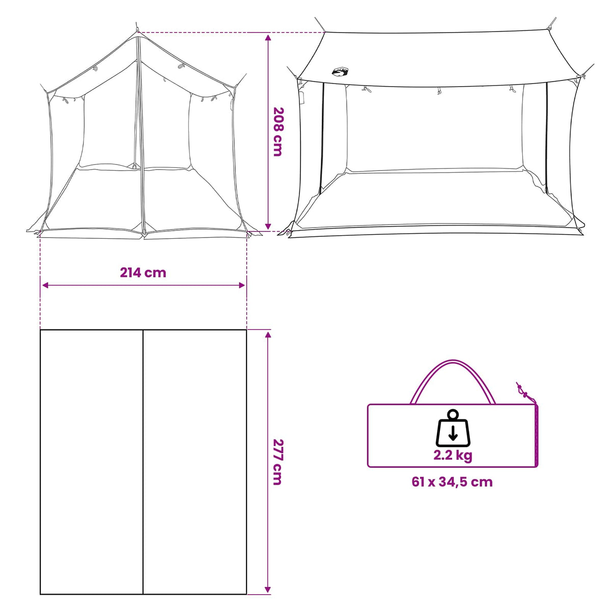 Camping-Tarp mit Netzwänden Blau 270 x 210 x 210 cm