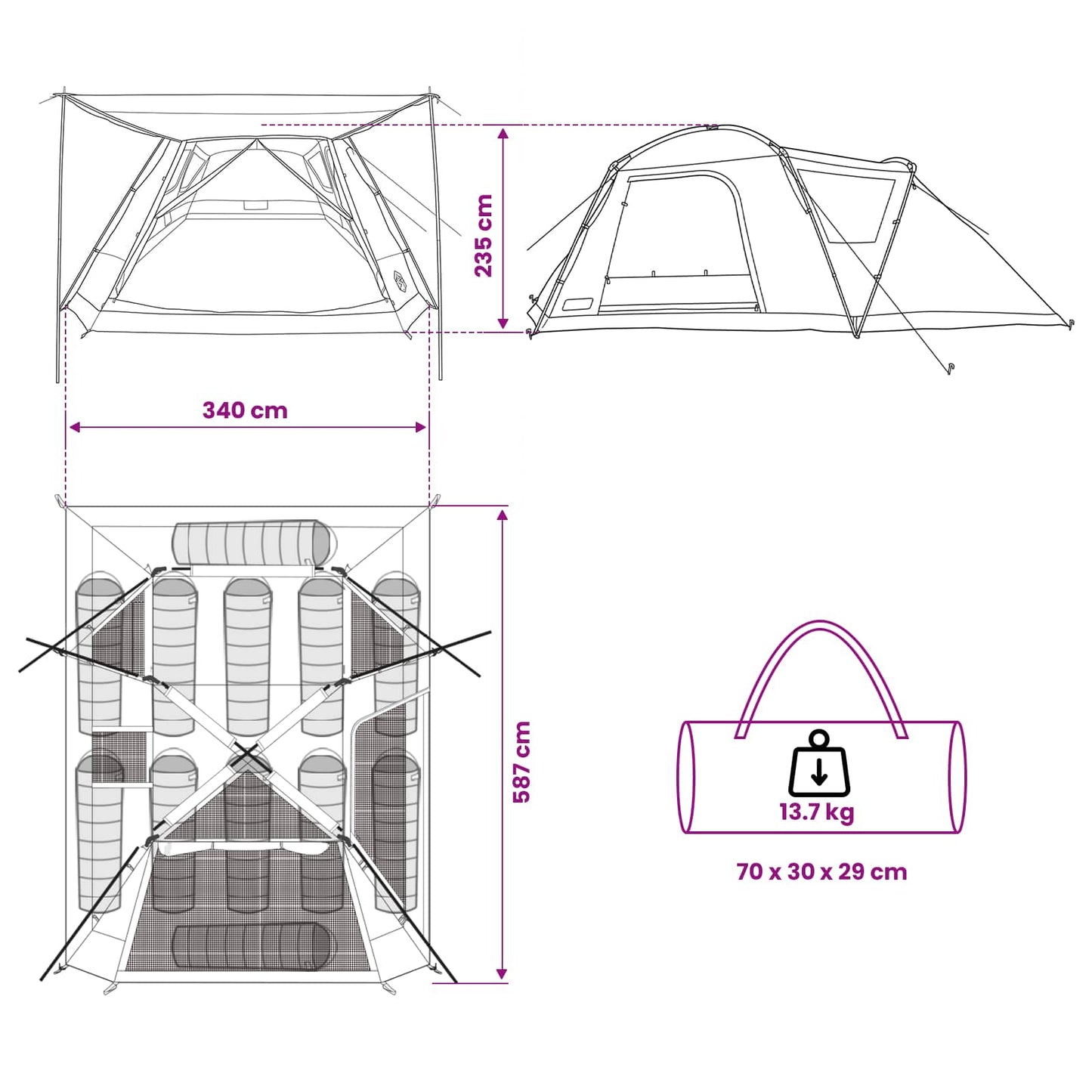Hütten-Zelt mit Dach Blau 12-Personen Polyester und Stahl