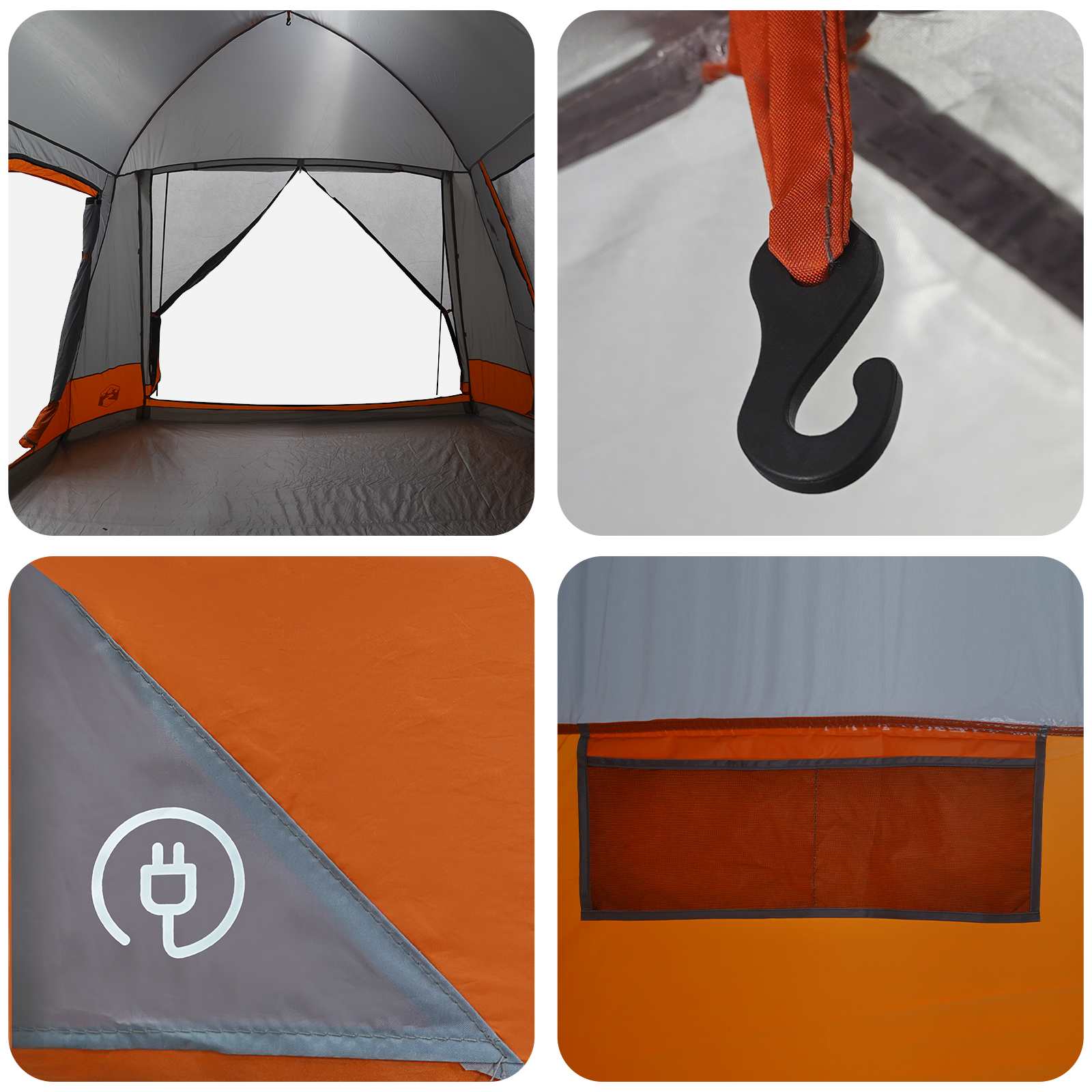 Hütten-Zelt Grau und Orange 12-Personen Polyester und Stahl