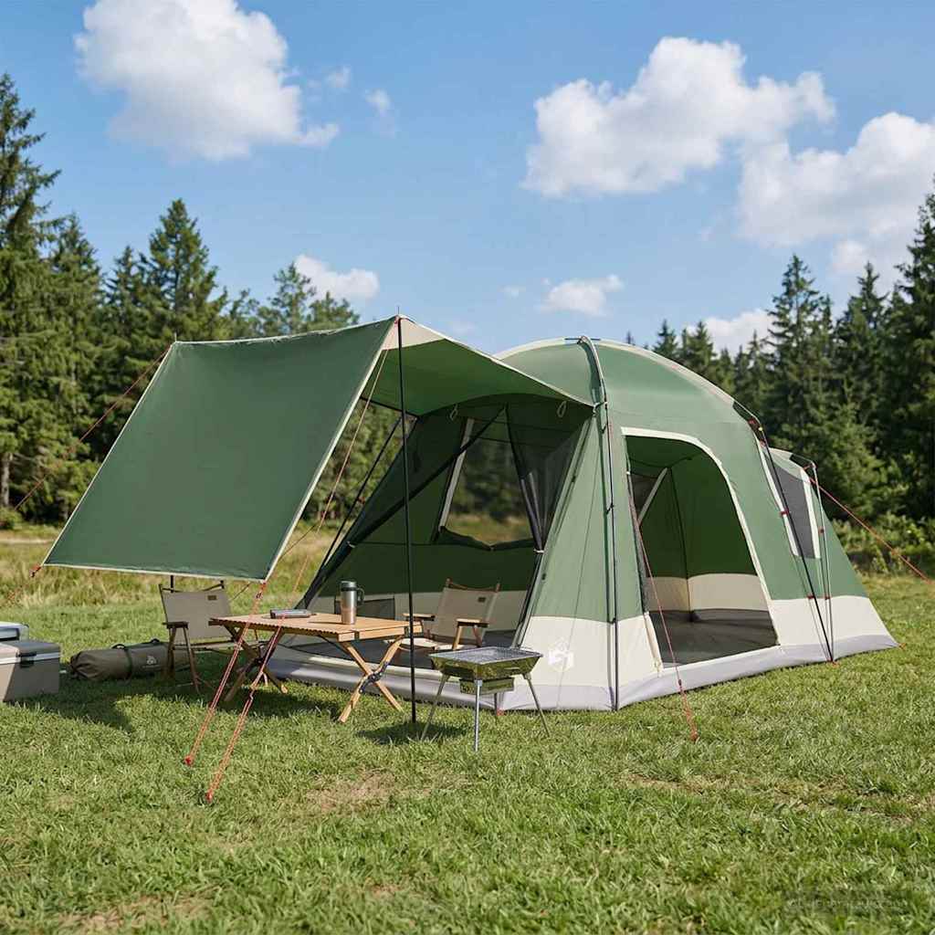 Hütten-Zelt mit Dach Grün 8-Personen Polyester und Stahl