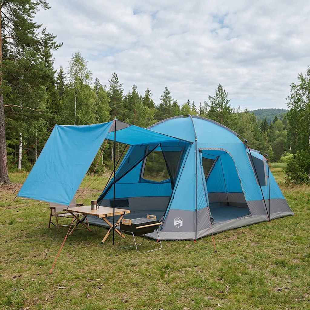 Hütten-Zelt mit Dach Blau 8-Personen Polyester und Stahl