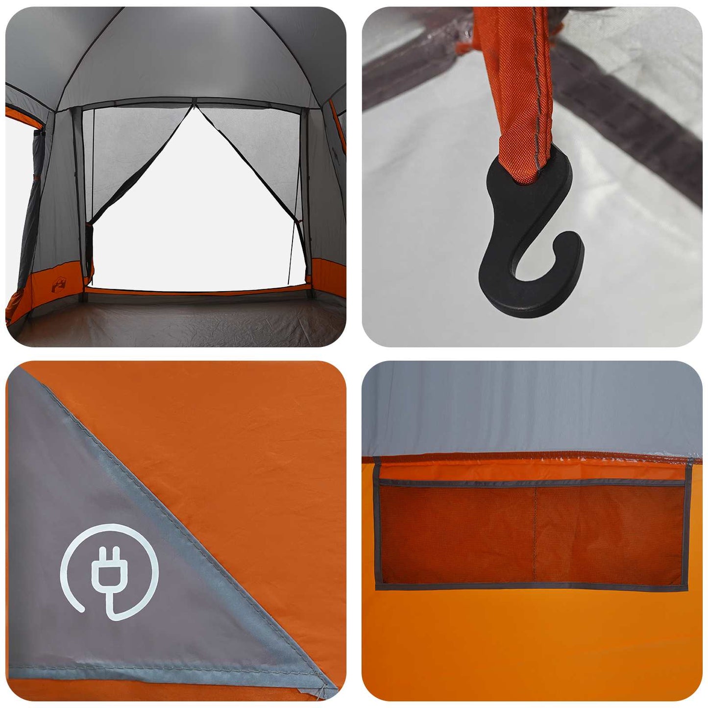 Hütten-Zelt Grau und Orange 8-Personen Polyester und Stahl