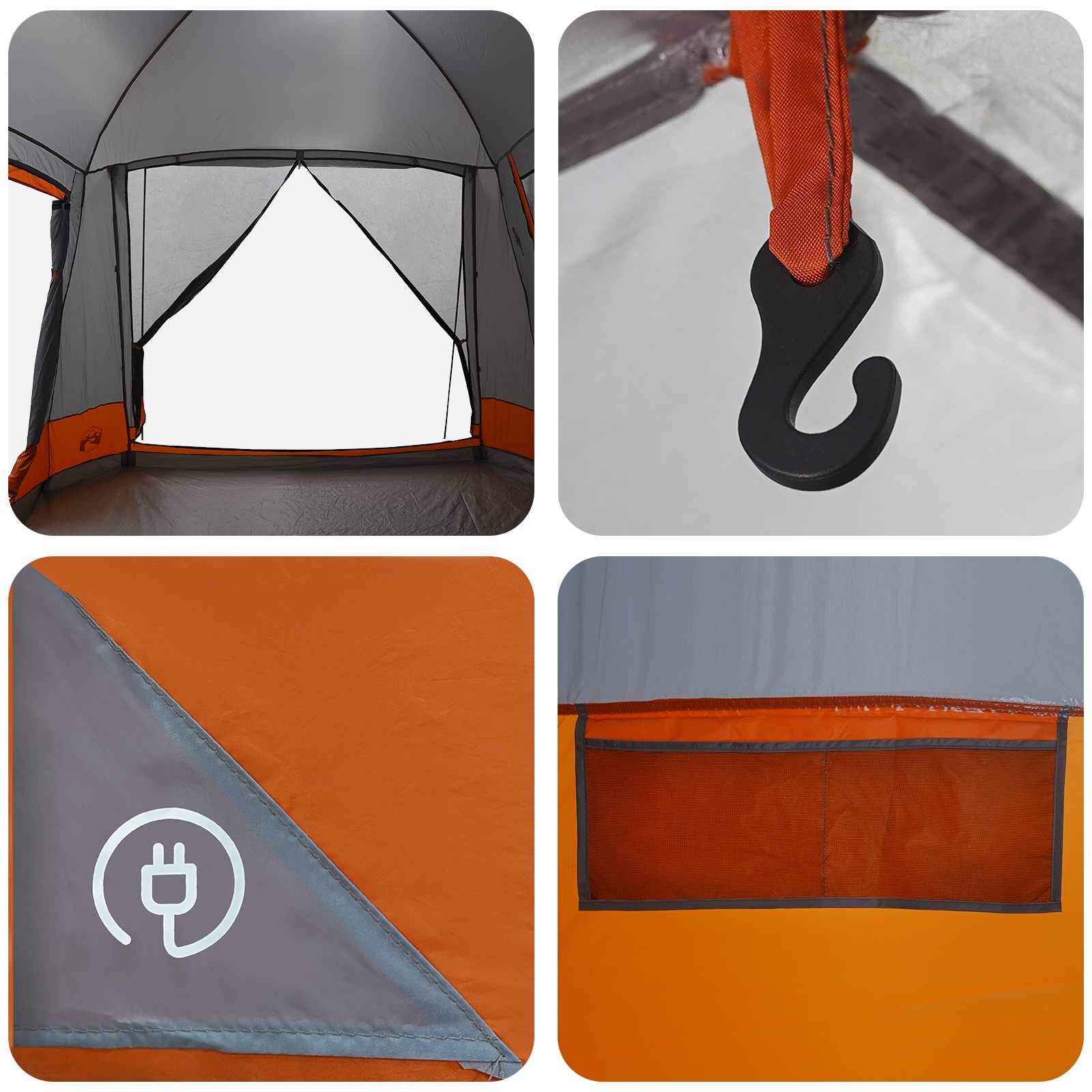 Hütten-Zelt Grau und Orange 8-Personen Polyester und Stahl