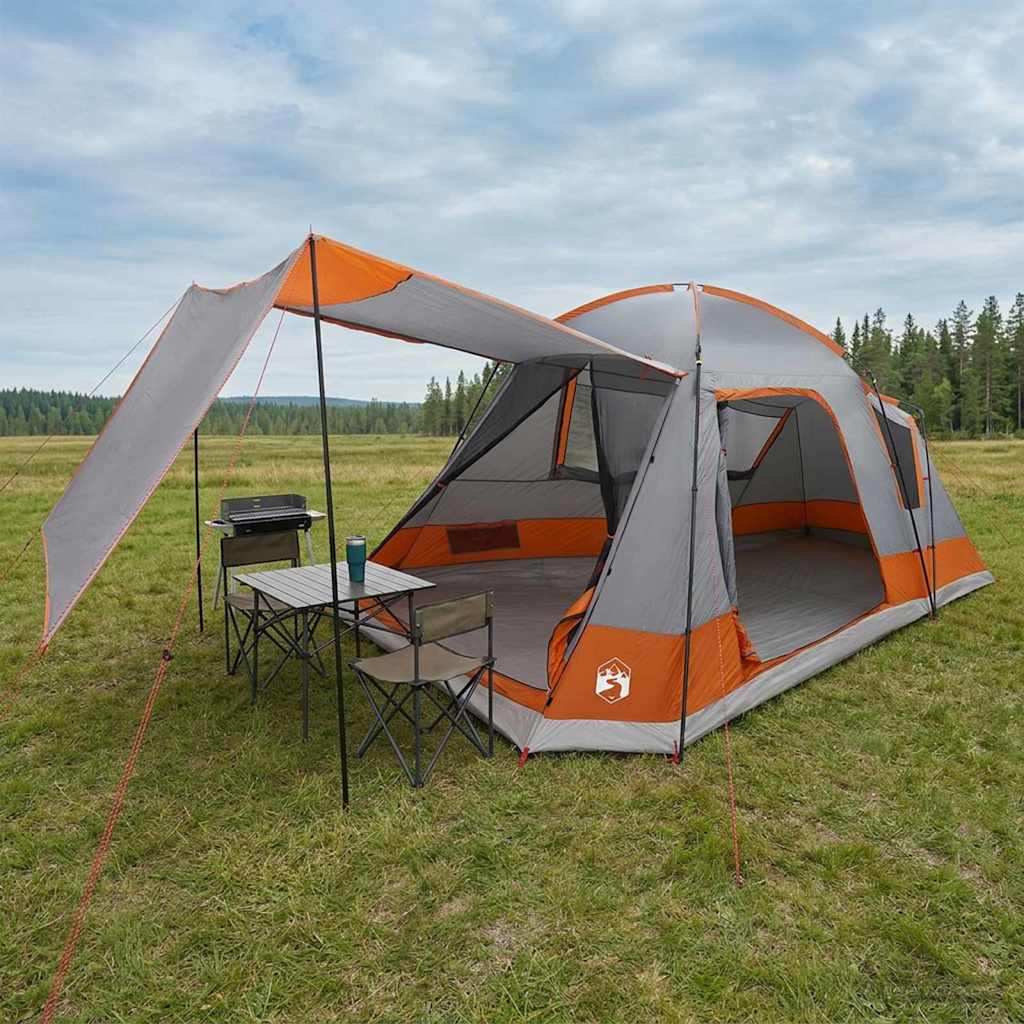 Hütten-Zelt Grau und Orange 8-Personen Polyester und Stahl