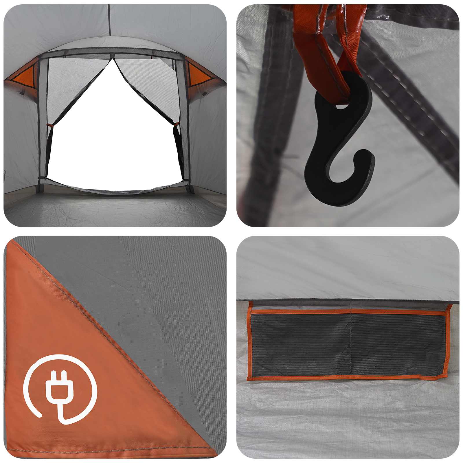Hütten-Zelt Grau und Orange 4-Personen Polyester und Stahl