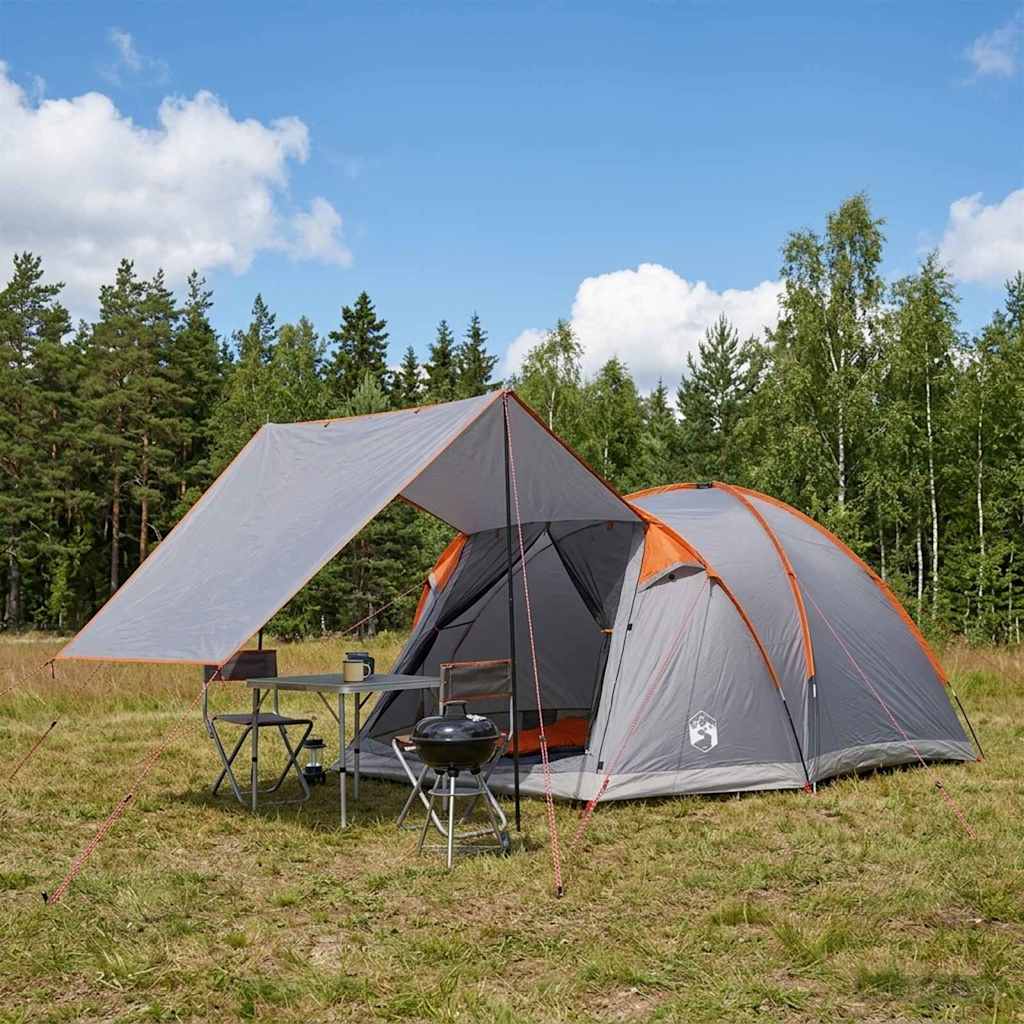 Hütten-Zelt Grau und Orange 4-Personen Polyester und Stahl
