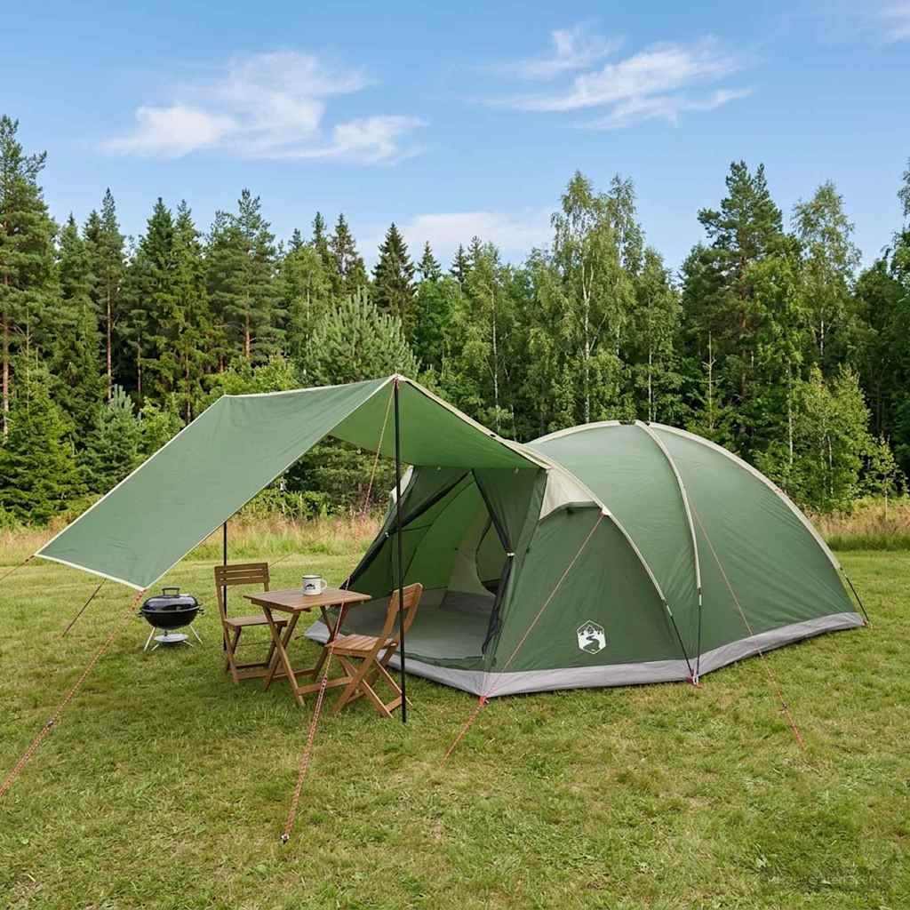 Hütten-Zelt mit Dach Grün 6-Personen Polyester und Stahl