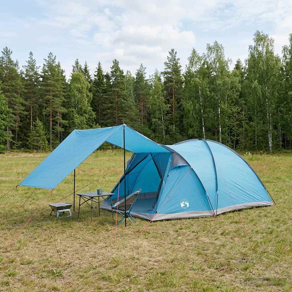 Hütten-Zelt mit Dach Blau 6-Personen Polyester und Stahl