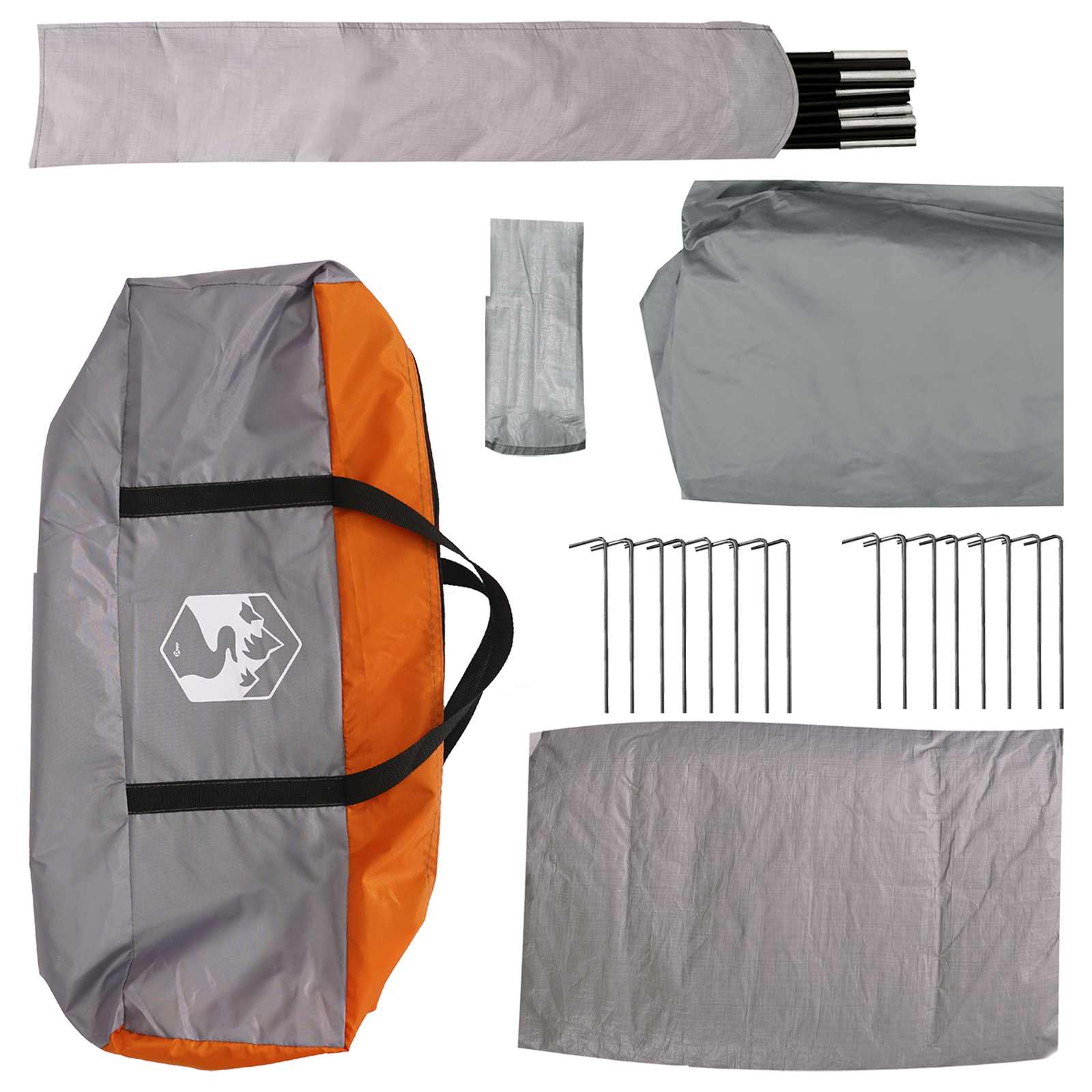 Hütten-Zelt Grau und Orange 6-Personen Polyester und Stahl