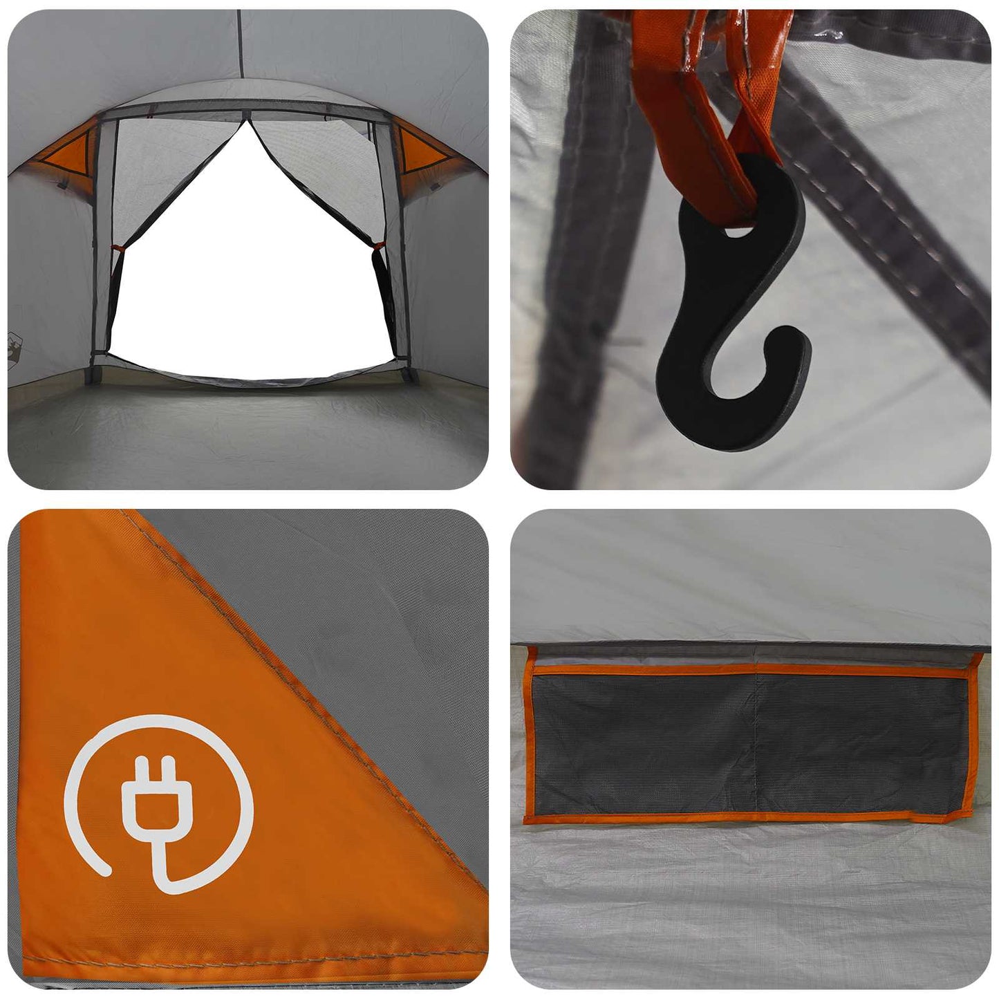 Hütten-Zelt Grau und Orange 6-Personen Polyester und Stahl